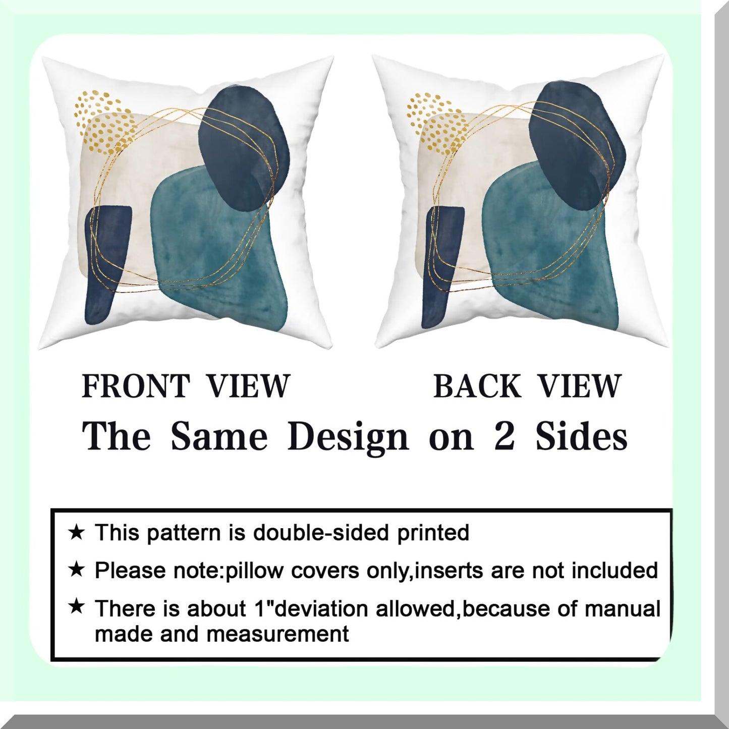 Abstract Geo Chic Pillow Covers Set - Navy Blue Grey Teal 18x18 - Mid Century Modern Boho Cushion Cases for Couch Sofa - Pack of 2