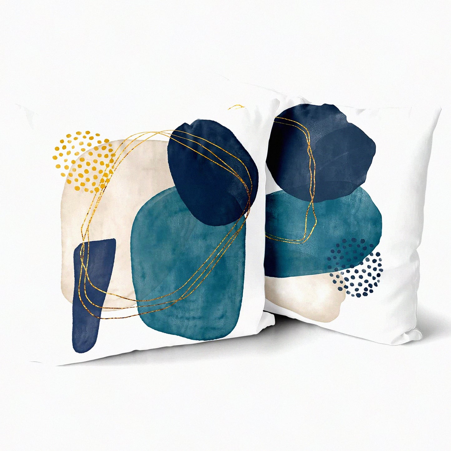 Abstract Geo Chic Pillow Covers Set - Navy Blue Grey Teal 18x18 - Mid Century Modern Boho Cushion Cases for Couch Sofa - Pack of 2