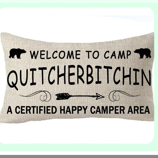 Wild Life Adventure Decorative Pillow Cover - Bear Theme Outdoor Cushion Case for Camping Enthusiasts - Cotton Linen Lumbar 12X20 inches