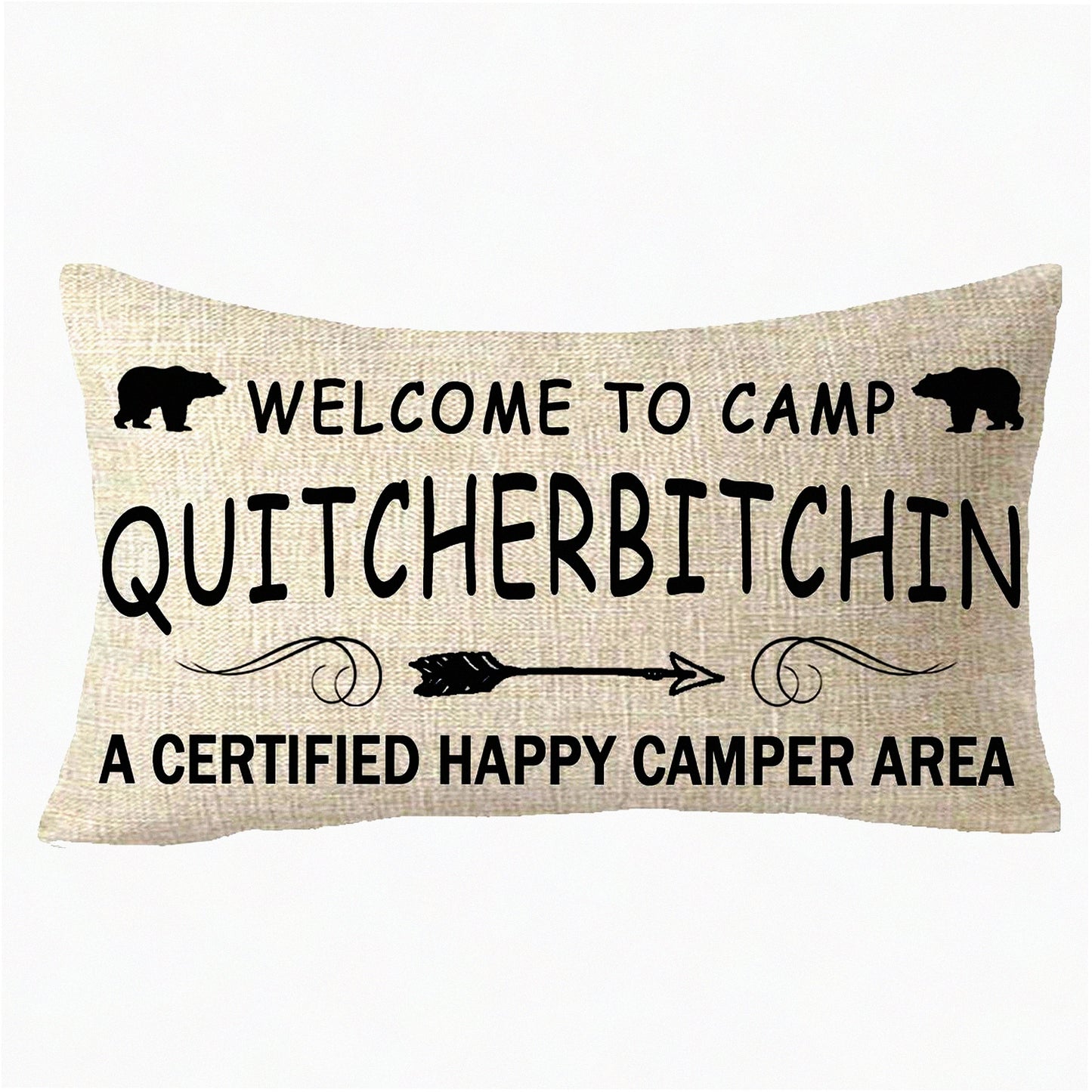 Wild Life Adventure Decorative Pillow Cover - Bear Theme Outdoor Cushion Case for Camping Enthusiasts - Cotton Linen Lumbar 12X20 inches