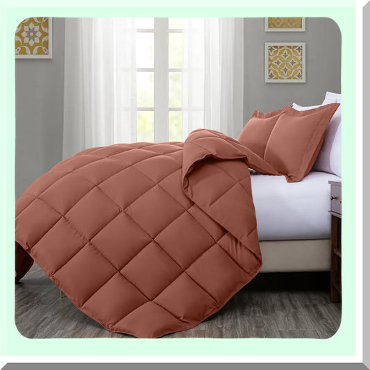 Peach Bliss Terracotta Queen Comforter Set - 3-Piece 110GSM Microfiber Polyester All Season Down Alternative Bedding Set