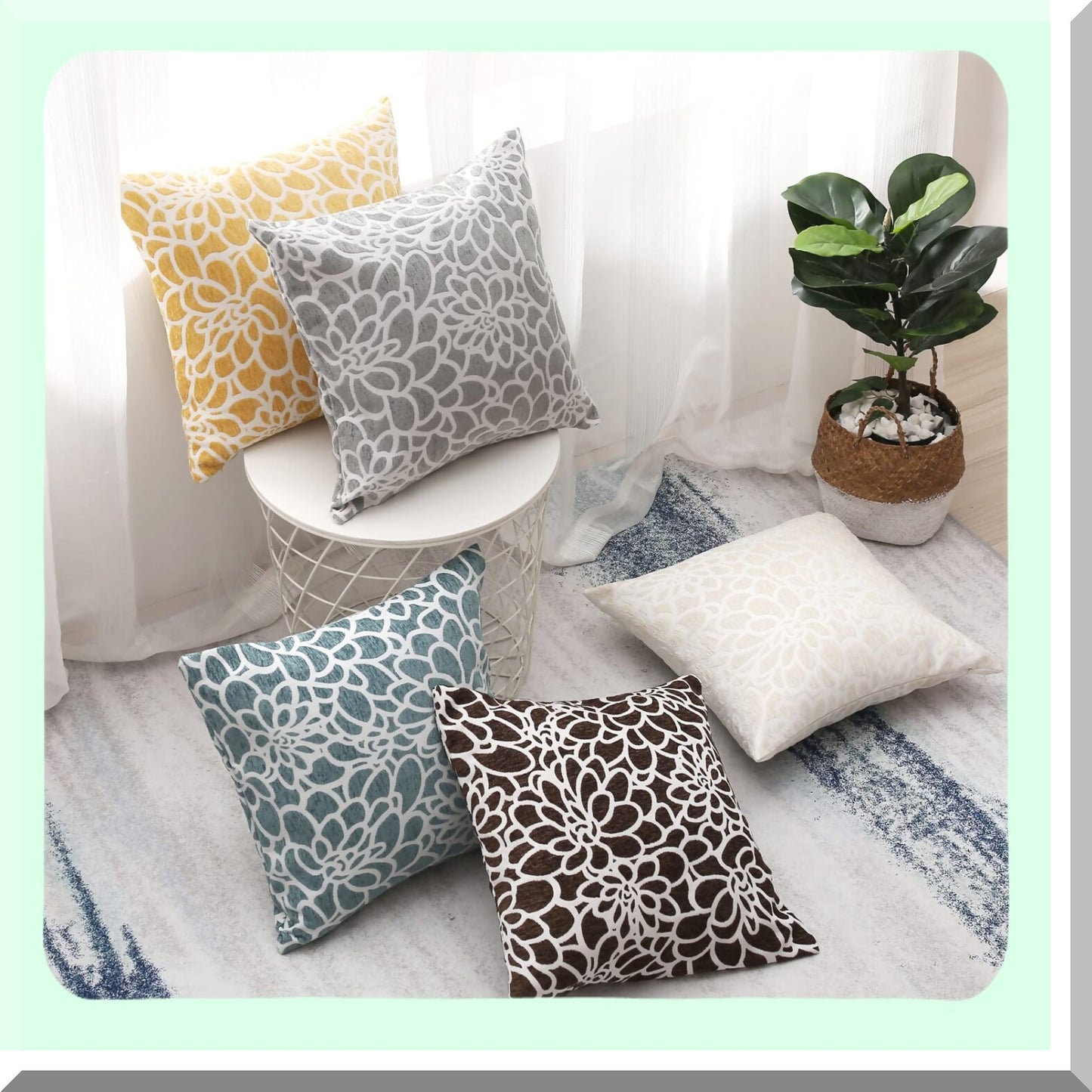 Embroidered Farmhouse Pillowcase Set - Gray Decorative Cushion Covers for Couch Sofa Bed - 20x20 Inch Throw Pillow Covers - Living Room Decor - 2pcs