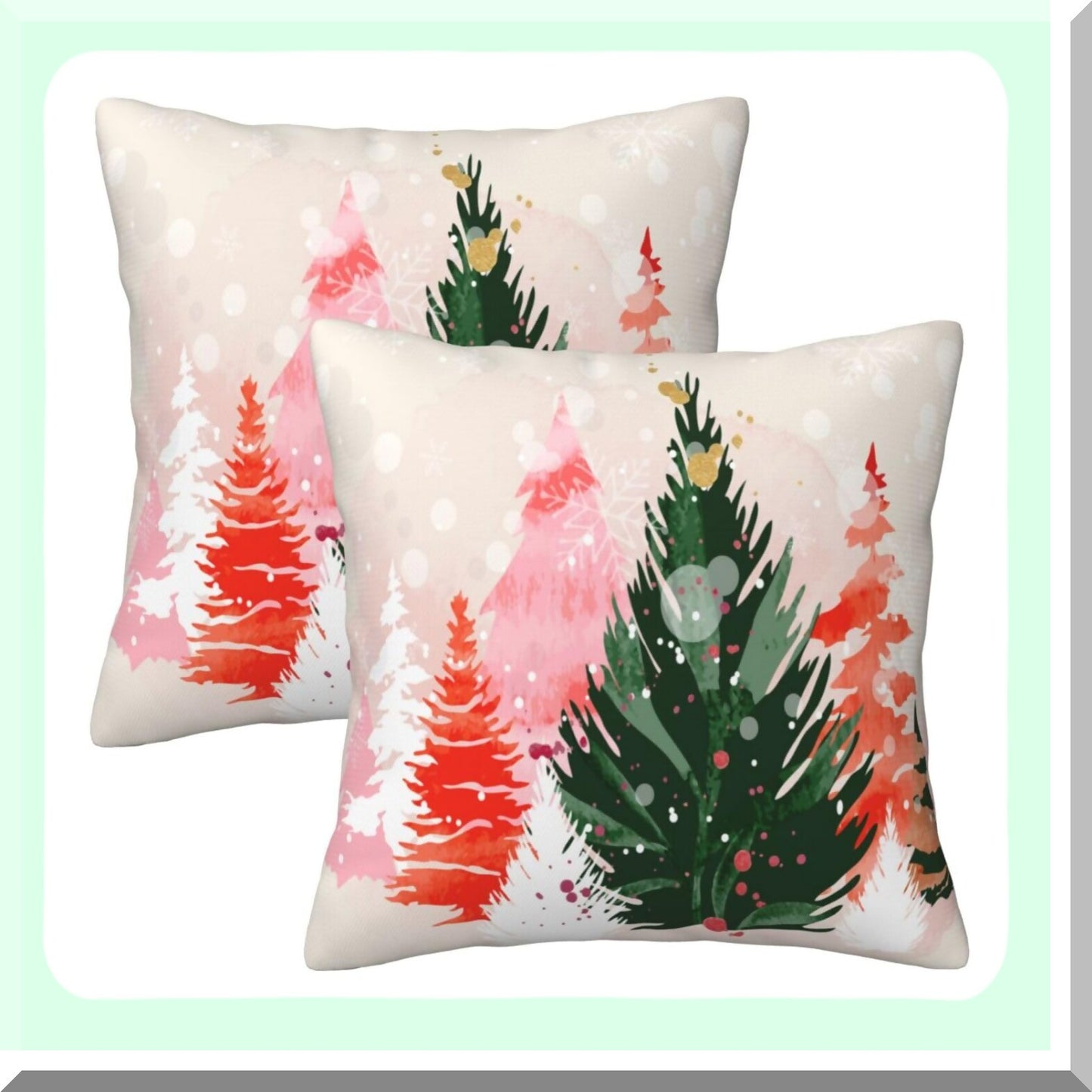 Watercolor Tree Decorative Linen Pillow Covers - Set of 2 Square Cushion Cover for Couch Sofa Bedroom Patio - 18x18 Inch Cozy Throw Pillows