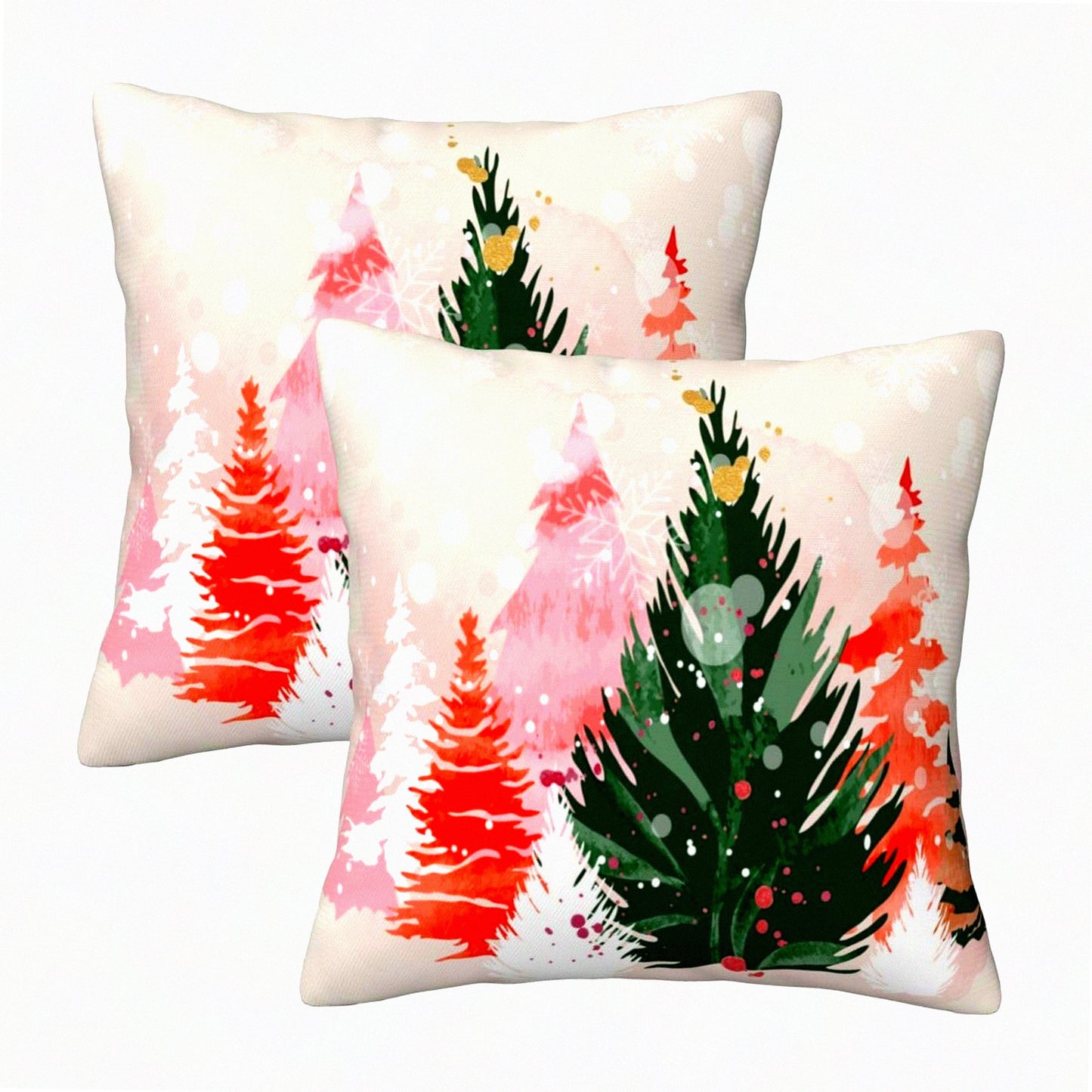 Watercolor Tree Decorative Linen Pillow Covers - Set of 2 Square Cushion Cover for Couch Sofa Bedroom Patio - 18x18 Inch Cozy Throw Pillows