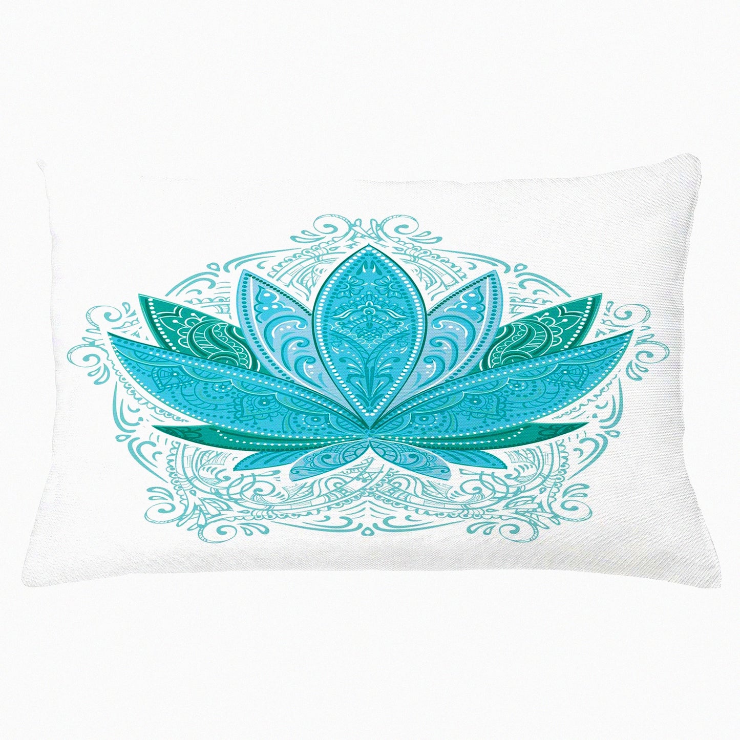 Exotic Bloom Decorative Pillow Cover - Traditional Boho Design, Lotus Flower Petals Ornaments, Square Accent Case 26" X 16" - Sky Blue Teal