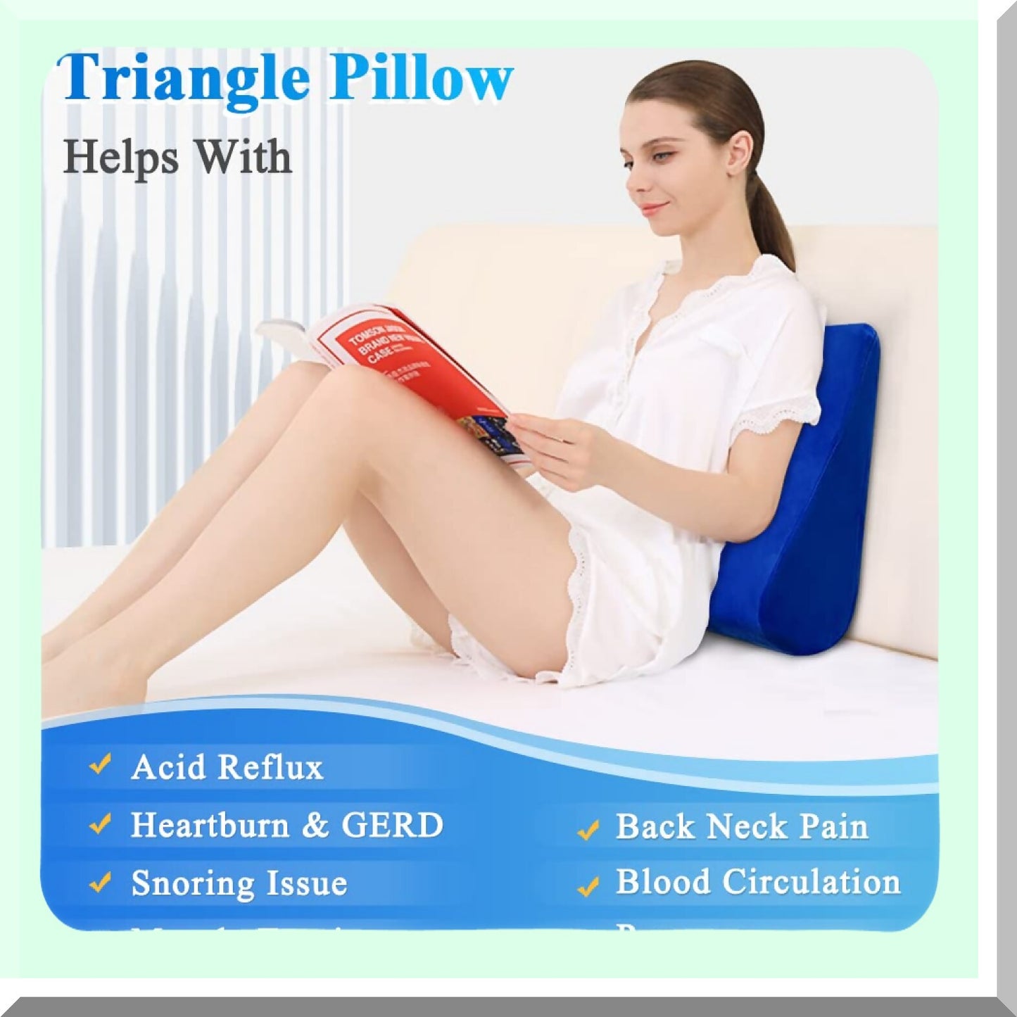 RecoveryRest Wedge Pillow - Foam Acid Reflux Bed Support for Side Sleeping, Incline Positioning, Back & Leg Elevation, Snoring Relief - 24.4x14.6x5.9"