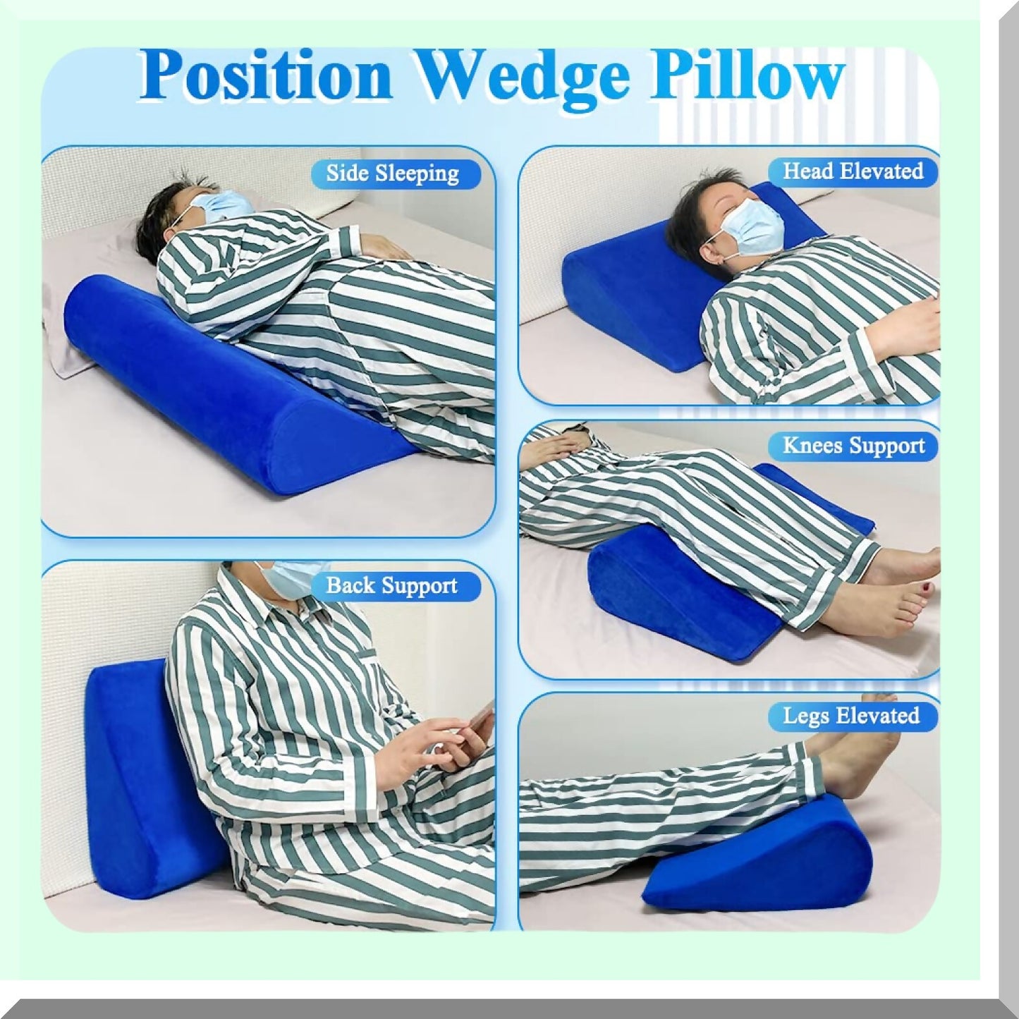 RecoveryRest Wedge Pillow - Foam Acid Reflux Bed Support for Side Sleeping, Incline Positioning, Back & Leg Elevation, Snoring Relief - 24.4x14.6x5.9"