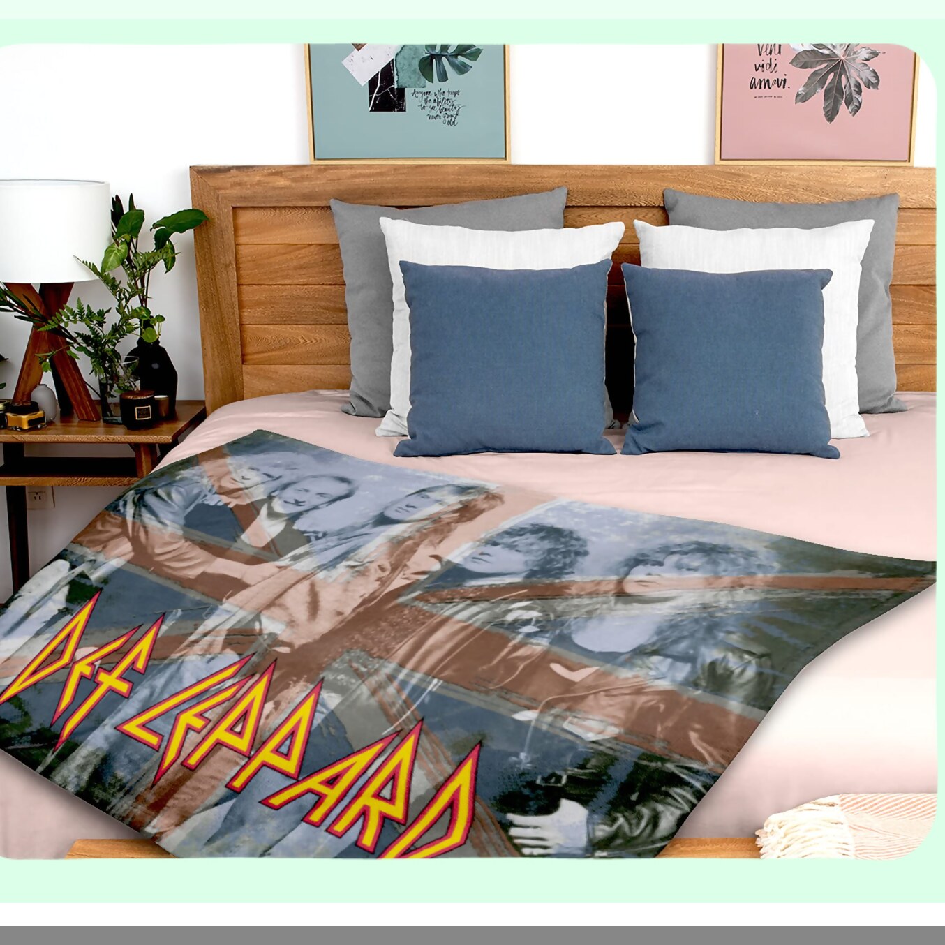 Rock Legends Union Jack Fleece Throw - Def Leppard Band Members Blanket 48"x60""