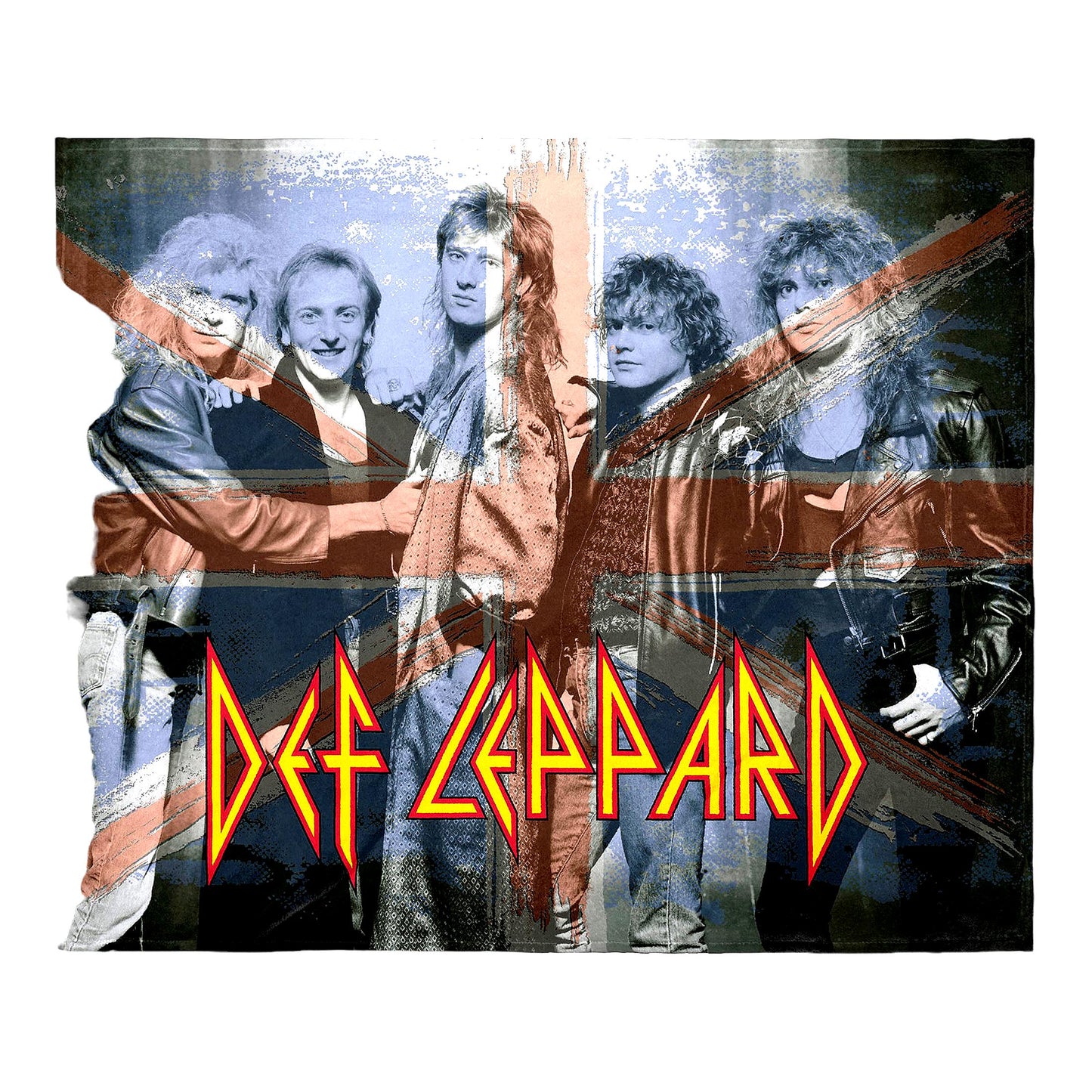 Rock Legends Union Jack Fleece Throw - Def Leppard Band Members Blanket 48"x60""