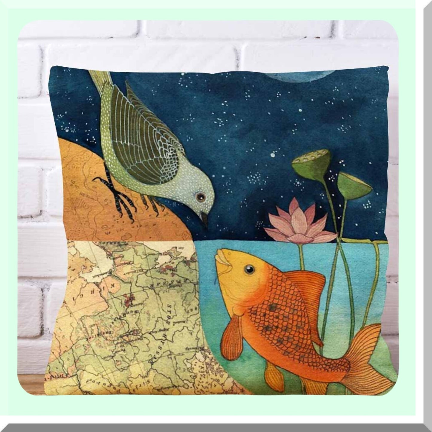 BirdFish World Cushion Pillowcase - Home Decor Throw Pillow Covers 18x18 Inches - Two World Forever Design