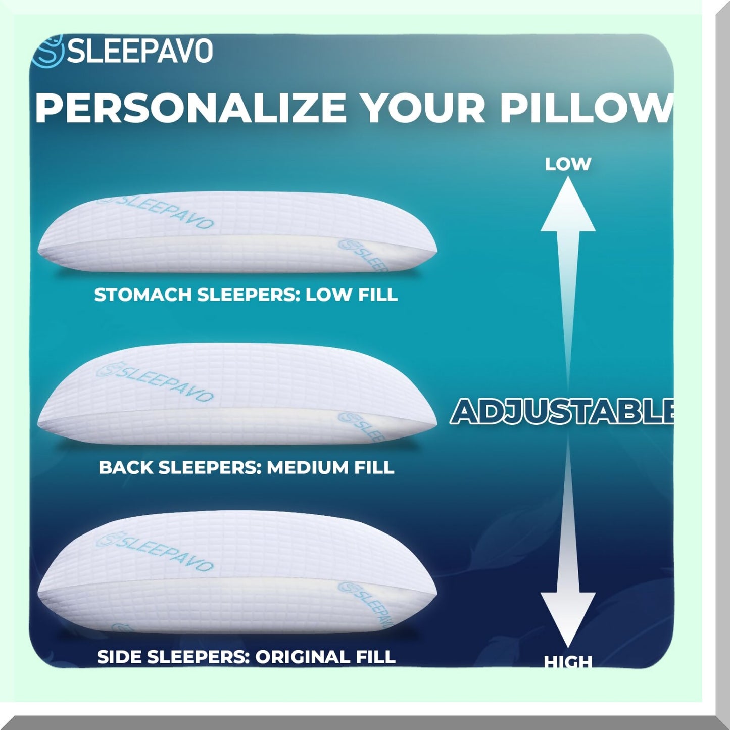 CoolDream Adjustable Memory Foam Pillow - Queen Size Soft/Firm Bamboo Pillow for Side, Stomach & Back Sleepers. Cold Cooling Gel Bed Pillow for Premium Comfort.