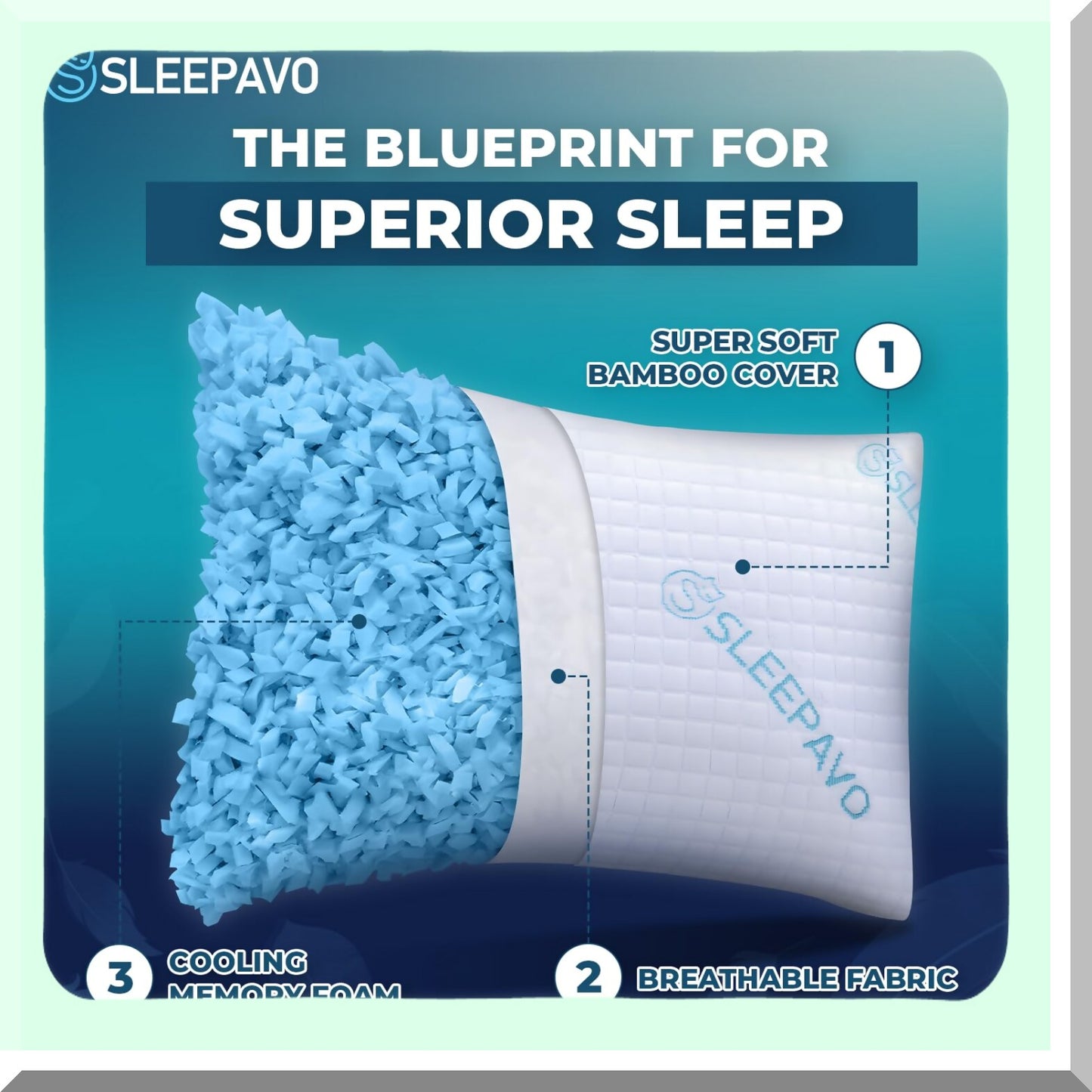 CoolDream Adjustable Memory Foam Pillow - Queen Size Soft/Firm Bamboo Pillow for Side, Stomach & Back Sleepers. Cold Cooling Gel Bed Pillow for Premium Comfort.
