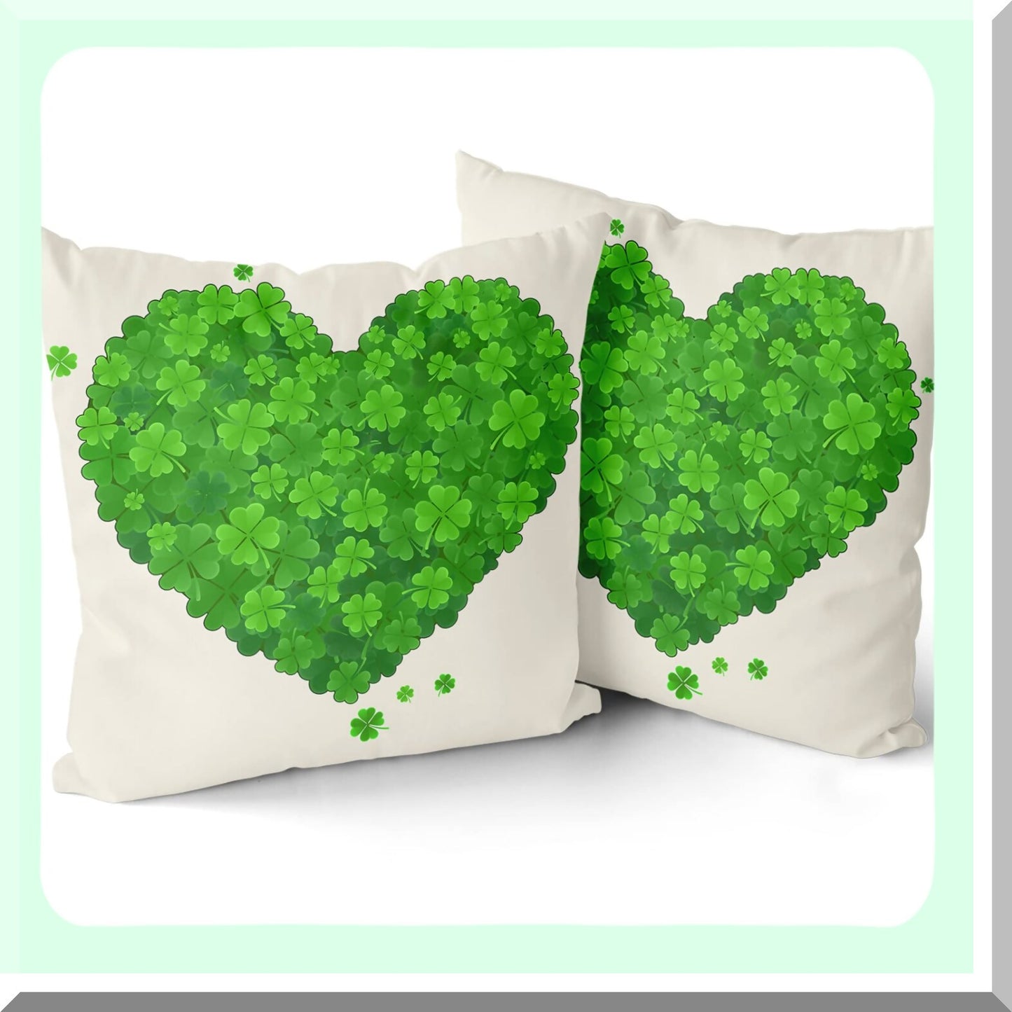 Lucky Clover Heart Shamrock Pillow Covers - Set of 2 | St. Patrick's Day Spring Farmhouse Decor for Living Room, Bedroom, Sofa | Green Square Throw Pillows 20x20 Inch