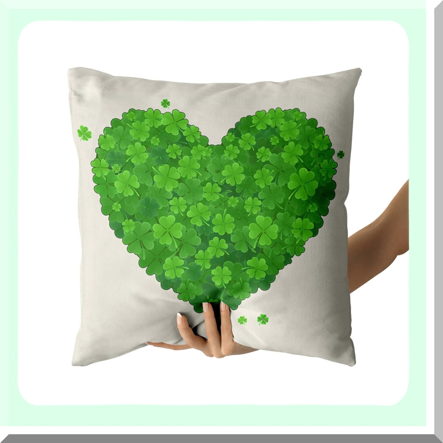 Lucky Clover Heart Shamrock Pillow Covers - Set of 2 | St. Patrick's Day Spring Farmhouse Decor for Living Room, Bedroom, Sofa | Green Square Throw Pillows 20x20 Inch