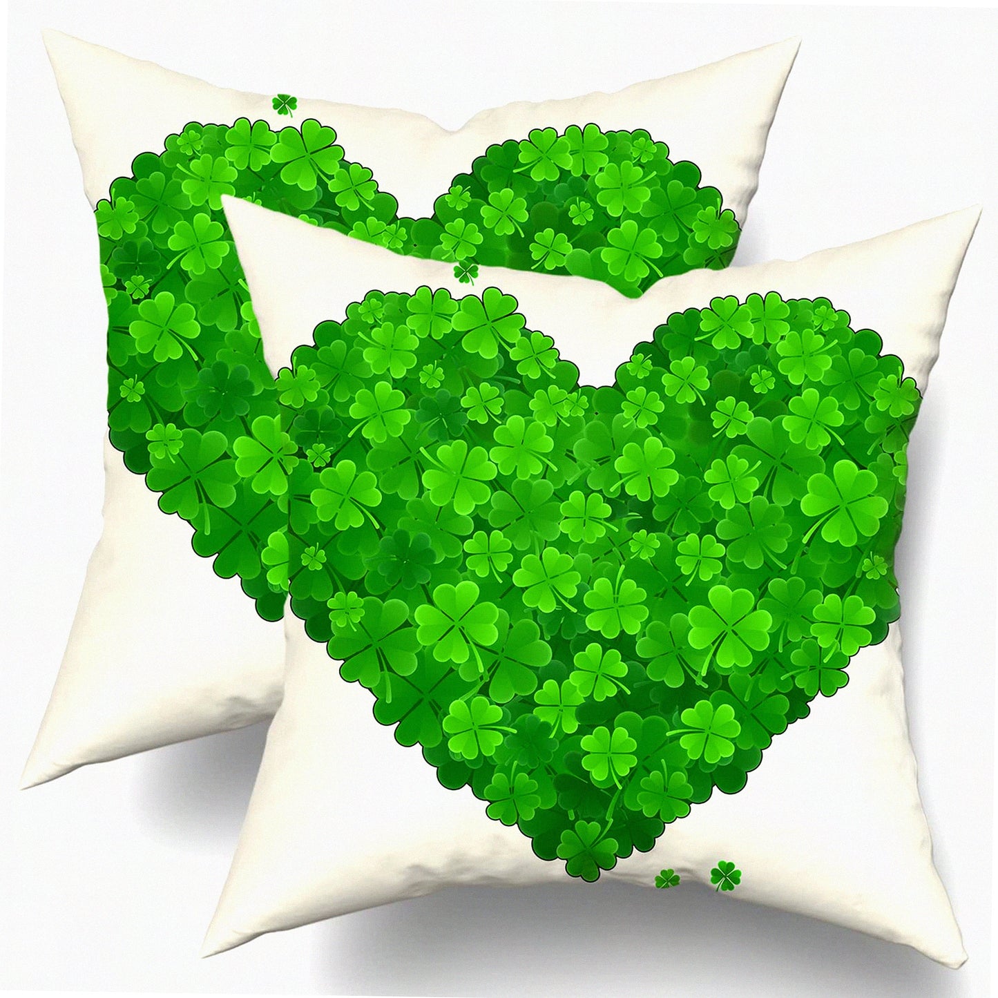 Lucky Clover Heart Shamrock Pillow Covers - Set of 2 | St. Patrick's Day Spring Farmhouse Decor for Living Room, Bedroom, Sofa | Green Square Throw Pillows 20x20 Inch