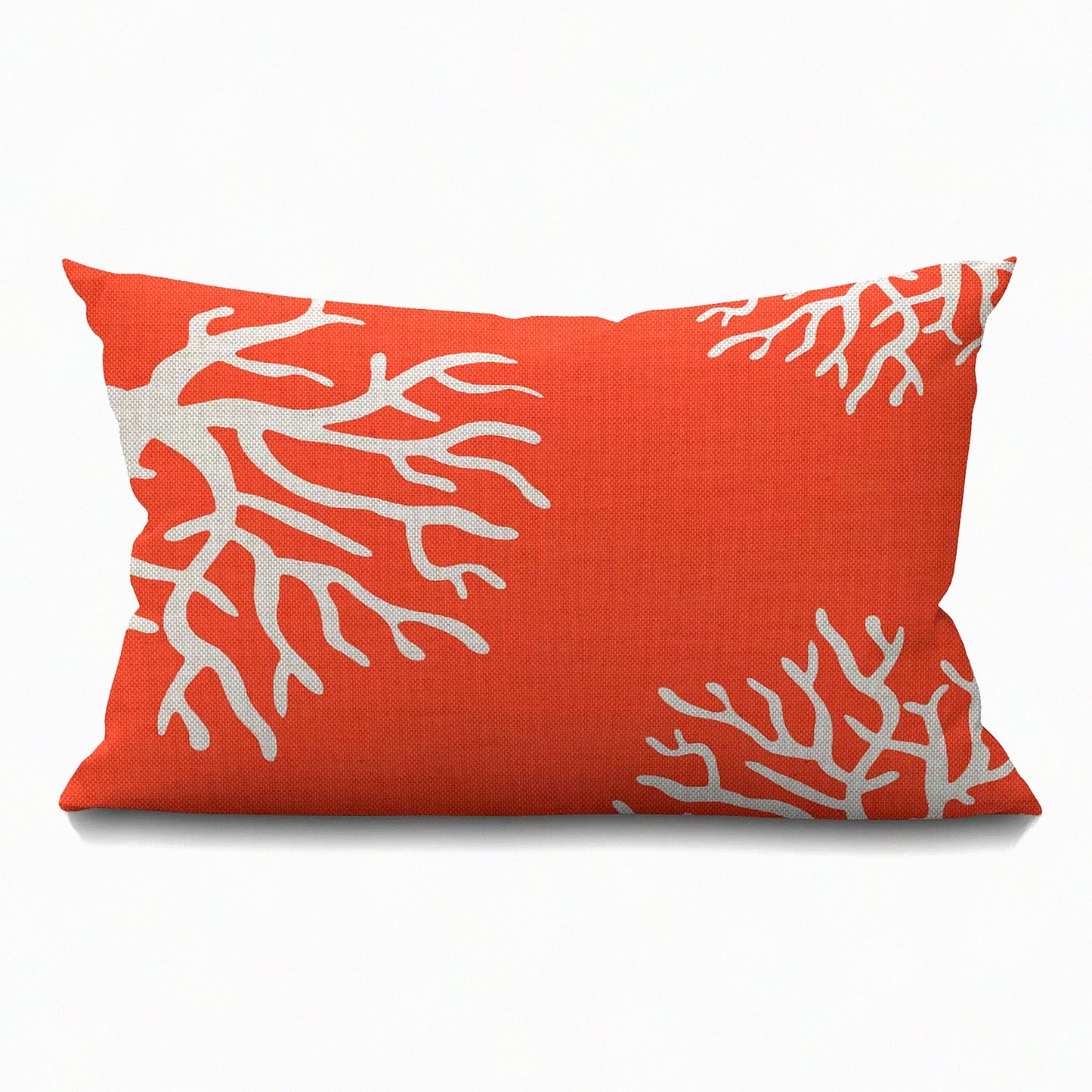 Coral Reef Nature Throw Pillow - Beach Farmhouse Decorative Cushion Cover - Pretty Pink Branch Design - Red White Linen Sofa Bedroom Living Room - 12x20 Inch