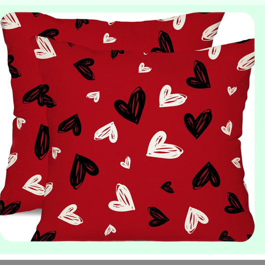 Heartfelt Love Pillow Covers - Set of 2 Black & White Hearts Decor, Red Throw Pillow Covers - Valentine's Day Cushion Case for Sofa Couch - 18x18 Inch