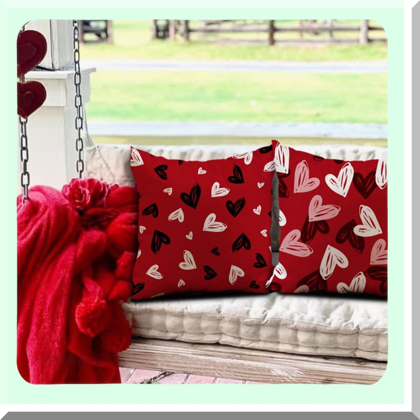 Heartfelt Love Pillow Covers - Set of 2 Black & White Hearts Decor, Red Throw Pillow Covers - Valentine's Day Cushion Case for Sofa Couch - 18x18 Inch
