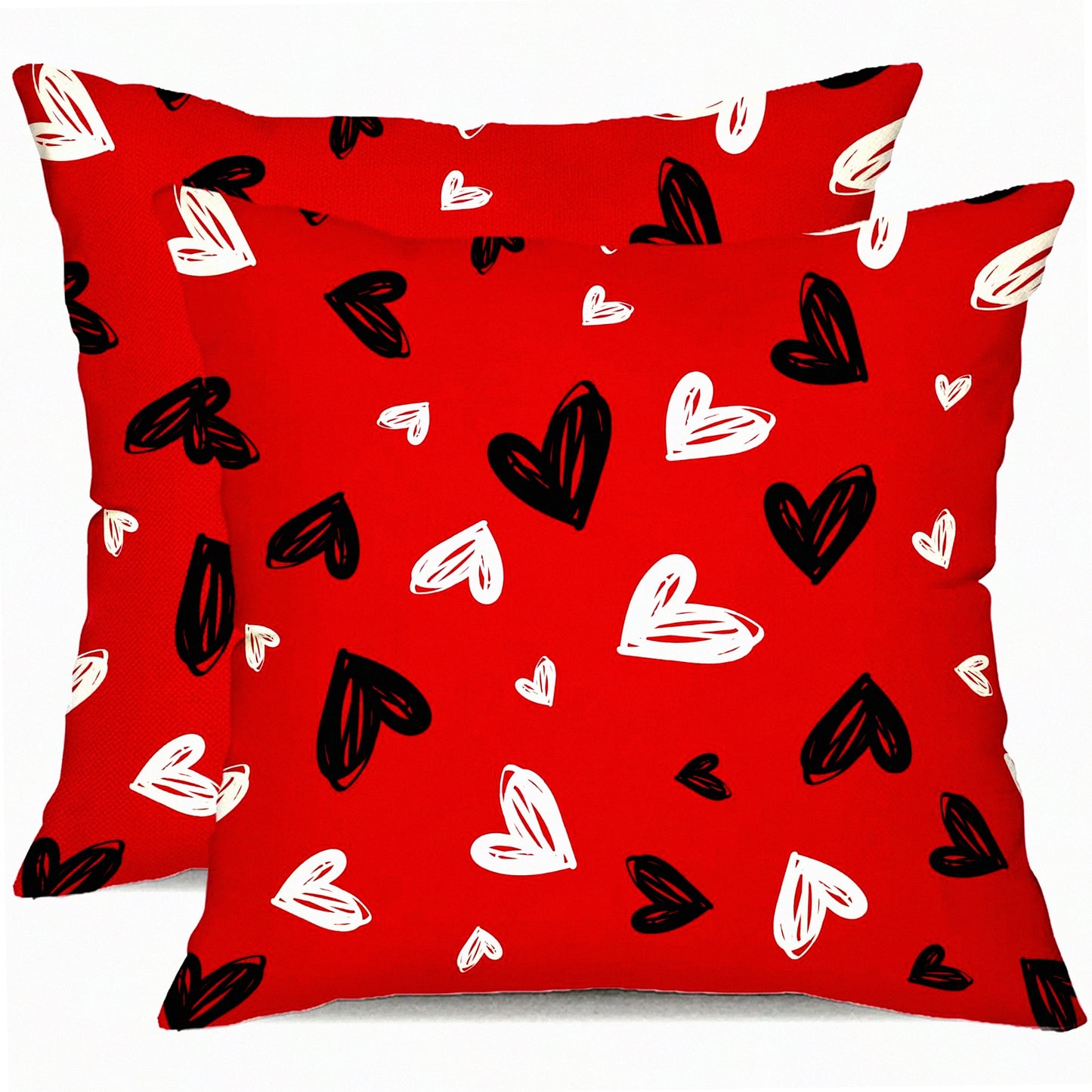 Heartfelt Love Pillow Covers - Set of 2 Black & White Hearts Decor, Red Throw Pillow Covers - Valentine's Day Cushion Case for Sofa Couch - 18x18 Inch