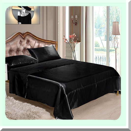 Black SilkLux Queen Bedding Set - 4 Piece Microfiber Sheet Set with Deep Pocket Fitted Sheet, Flat Sheet, and Pillowcases - Smooth & Soft Luxury Bed Sheets