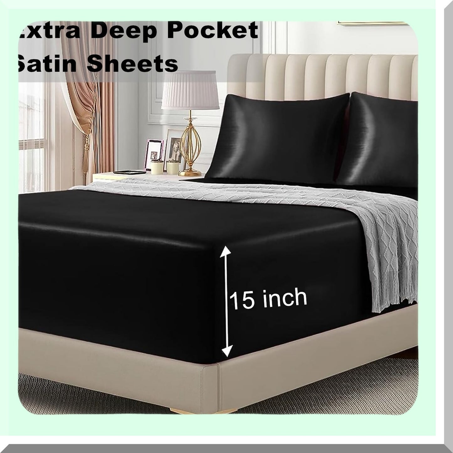 Black SilkLux Queen Bedding Set - 4 Piece Microfiber Sheet Set with Deep Pocket Fitted Sheet, Flat Sheet, and Pillowcases - Smooth & Soft Luxury Bed Sheets