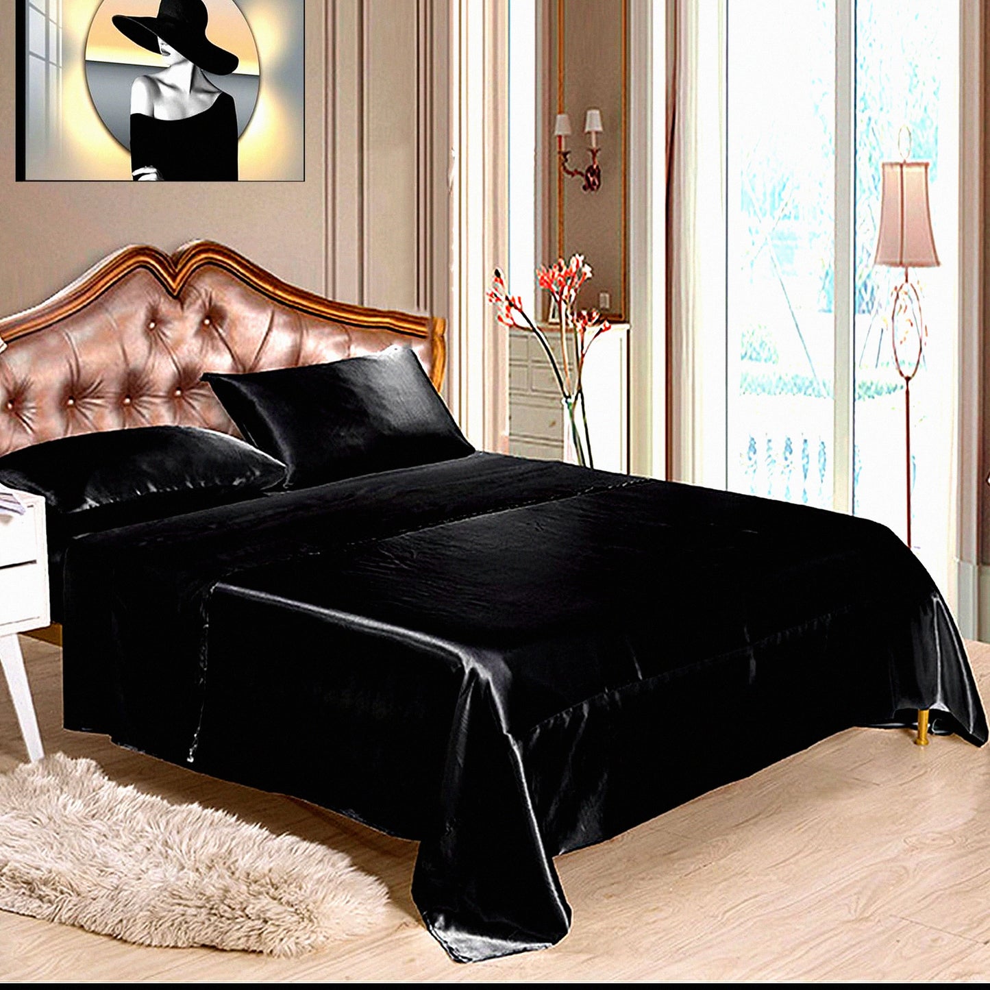 Black SilkLux Queen Bedding Set - 4 Piece Microfiber Sheet Set with Deep Pocket Fitted Sheet, Flat Sheet, and Pillowcases - Smooth & Soft Luxury Bed Sheets