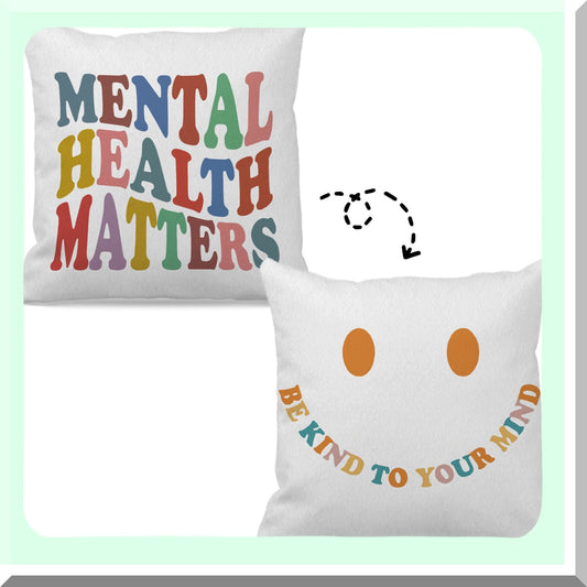 Mindful Comfort Reversible Pillow Cover - 18"x18" - Therapy Office & Home Decor - Mental Health Awareness Gift - Smiley Face Design