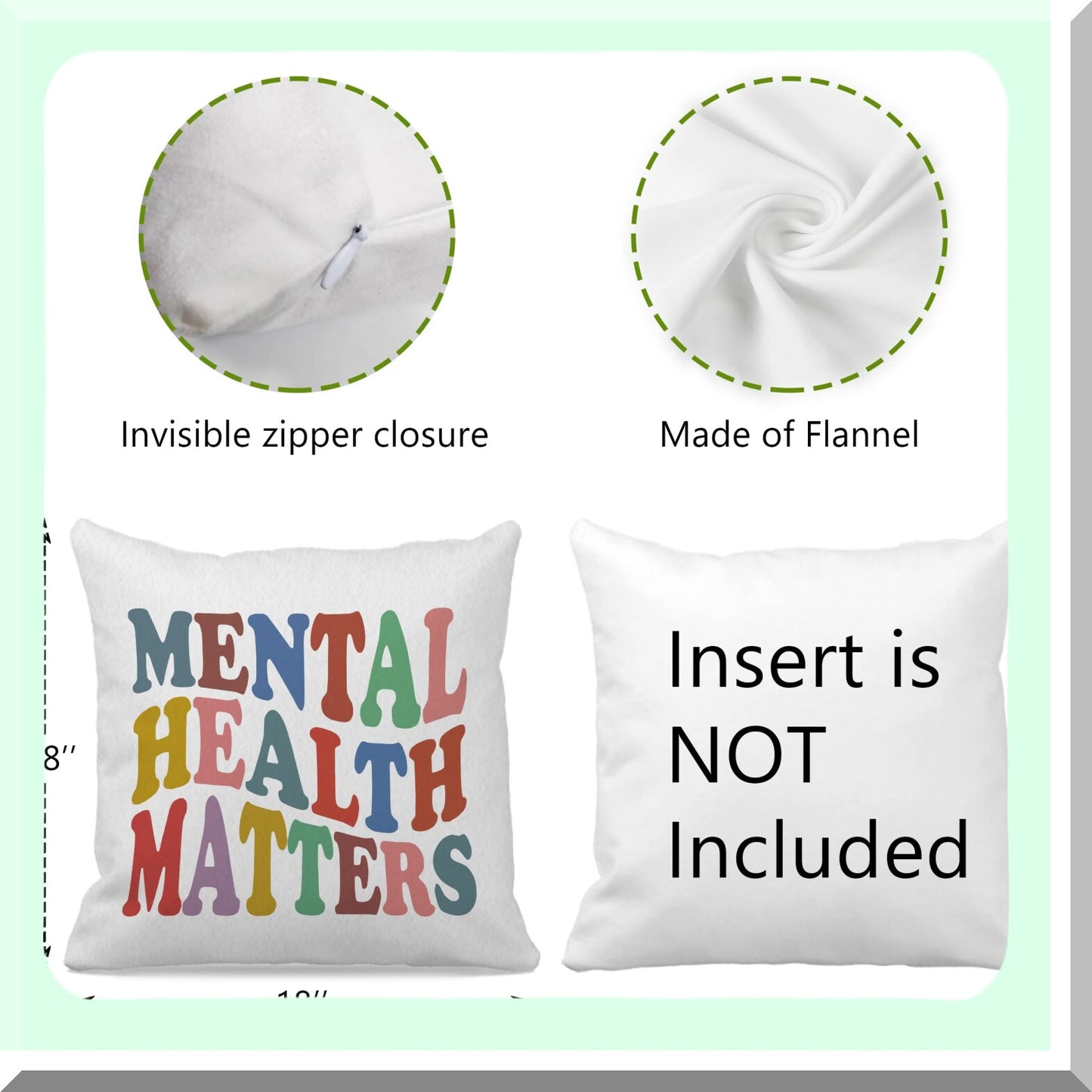 Mindful Comfort Reversible Pillow Cover - 18"x18" - Therapy Office & Home Decor - Mental Health Awareness Gift - Smiley Face Design