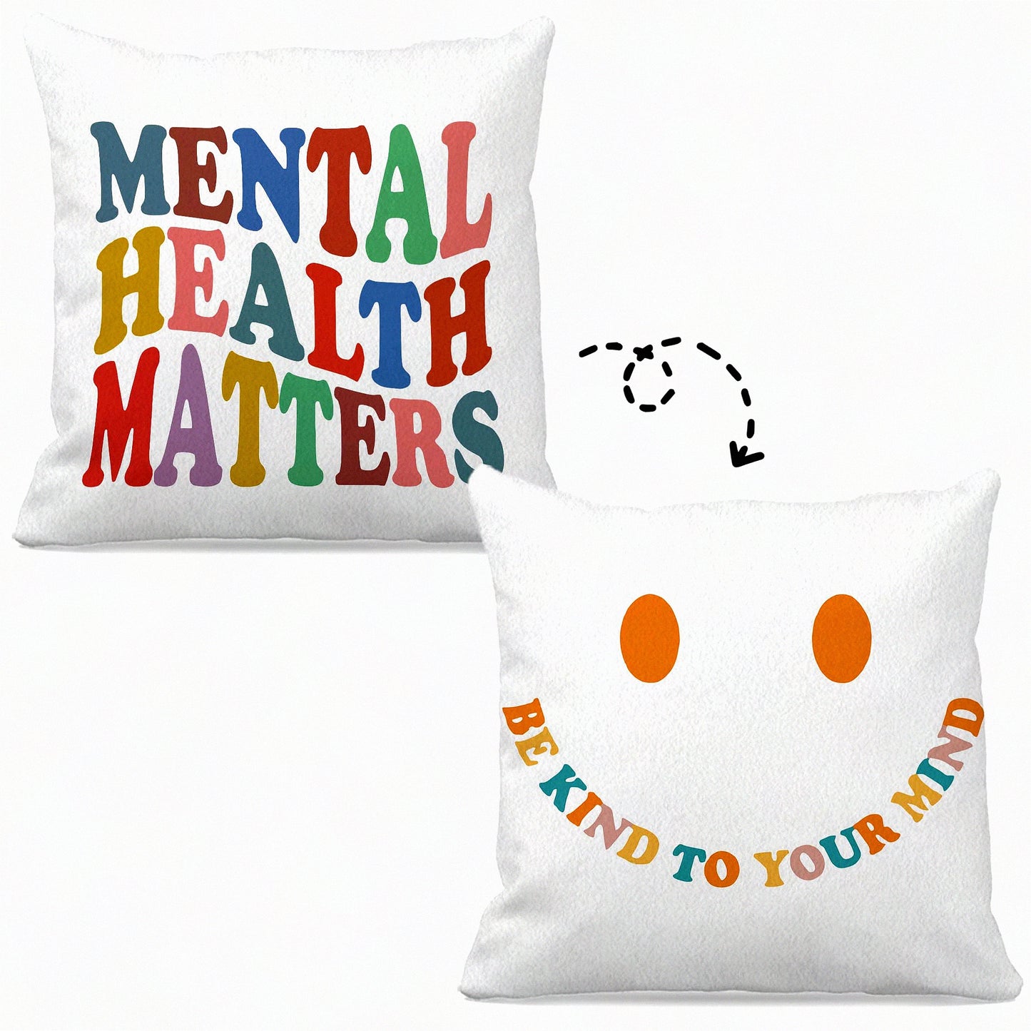 Mindful Comfort Reversible Pillow Cover - 18"x18" - Therapy Office & Home Decor - Mental Health Awareness Gift - Smiley Face Design