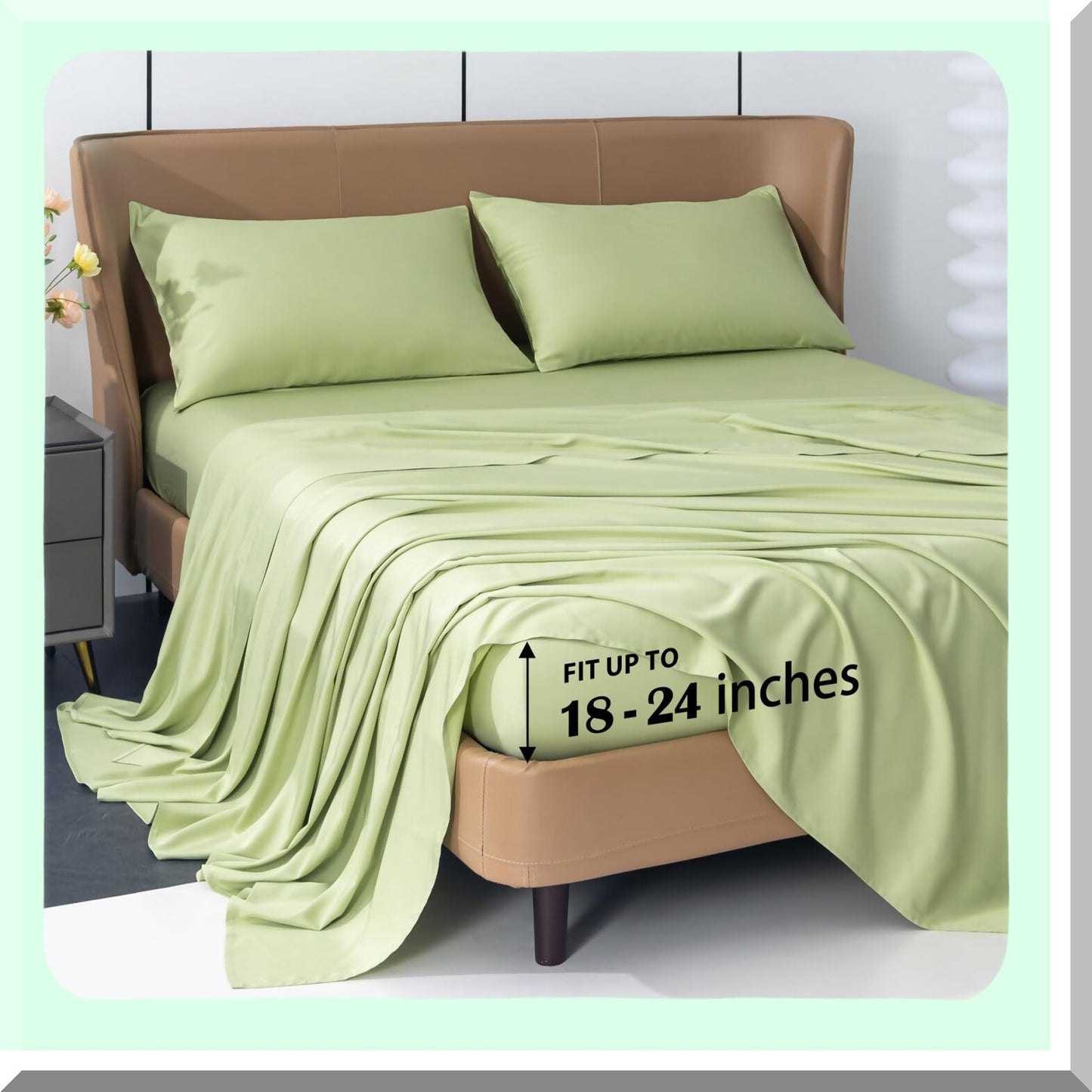 CoolBamboo Full Size Deep Pocket Sheets - 4Pcs Silky Soft Bed Sheets Set for Hot Sleepers, Green - 18"-24" Extra Deep Pocket, 1 Flat Sheet, 1 Fitted Sheet, 2 Pillowcases - Full Size