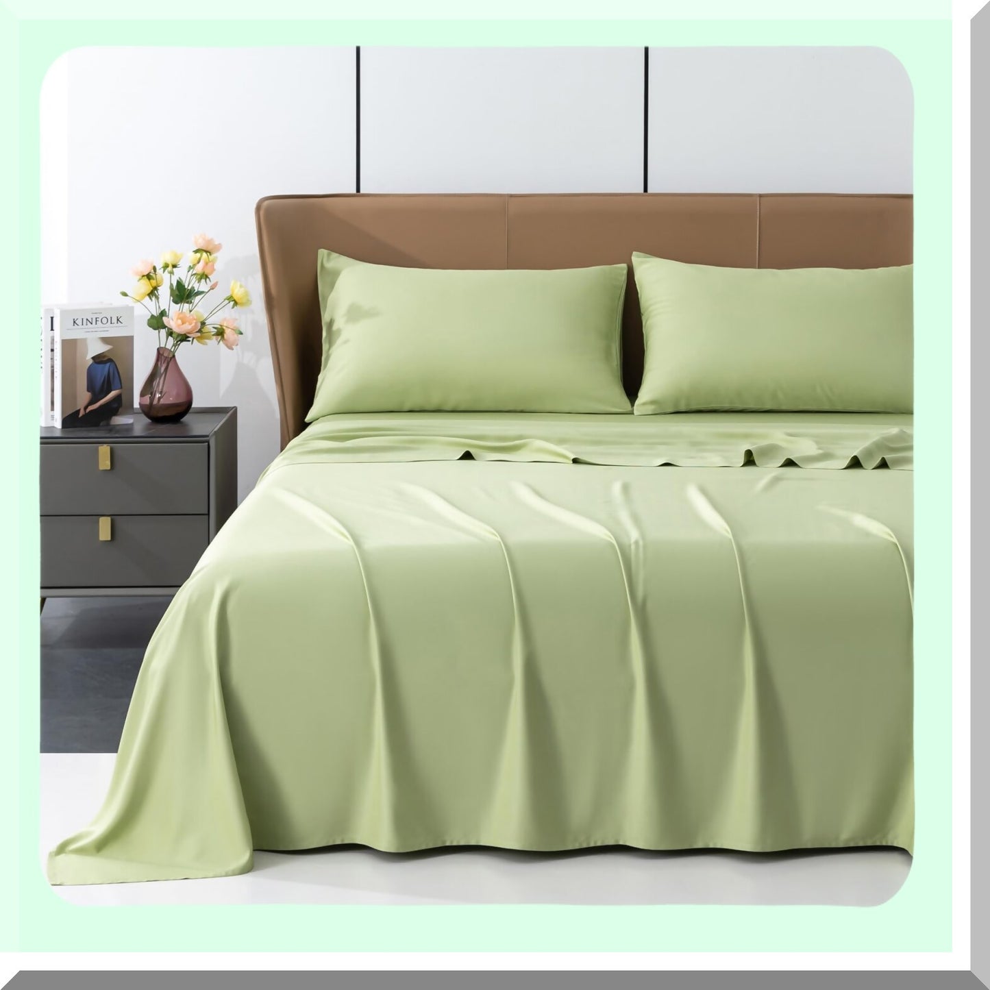 CoolBamboo Full Size Deep Pocket Sheets - 4Pcs Silky Soft Bed Sheets Set for Hot Sleepers, Green - 18"-24" Extra Deep Pocket, 1 Flat Sheet, 1 Fitted Sheet, 2 Pillowcases - Full Size