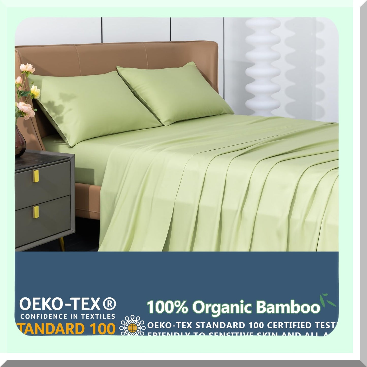 CoolBamboo Full Size Deep Pocket Sheets - 4Pcs Silky Soft Bed Sheets Set for Hot Sleepers, Green - 18"-24" Extra Deep Pocket, 1 Flat Sheet, 1 Fitted Sheet, 2 Pillowcases - Full Size