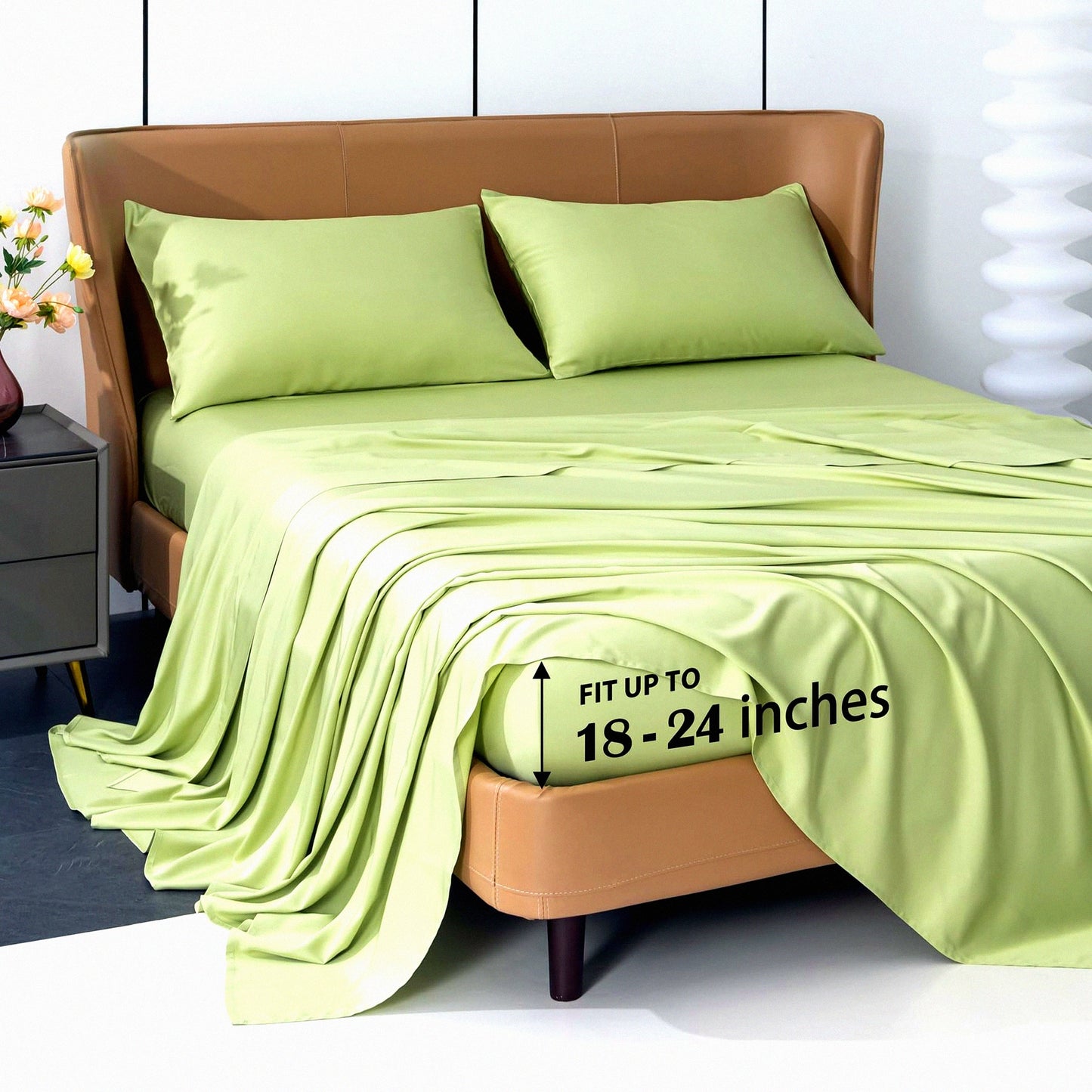CoolBamboo Full Size Deep Pocket Sheets - 4Pcs Silky Soft Bed Sheets Set for Hot Sleepers, Green - 18"-24" Extra Deep Pocket, 1 Flat Sheet, 1 Fitted Sheet, 2 Pillowcases - Full Size