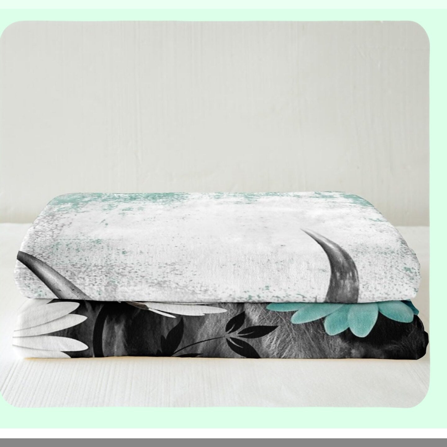 Rustic Highland Cow Sherpa Throw - Teal Farmhouse Fleece Blanket with Daisy Floral Design, 50"x60" Cozy Western Decor for Living Room or Bedroom