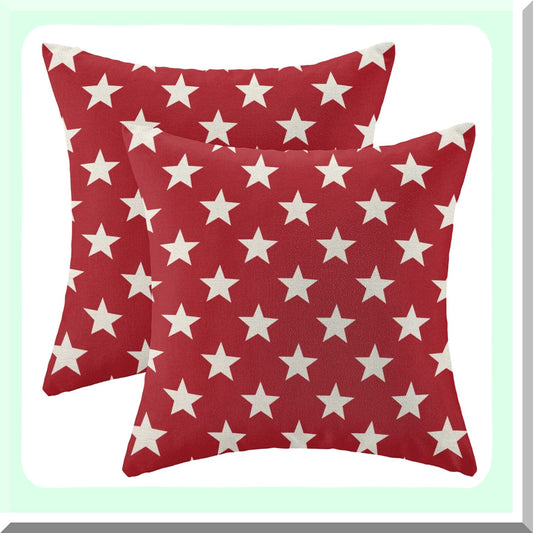 Patriotic Stars & Stripes Pillow Covers - Set of 2, 18x18 Inch Independence Day Throw Pillows for Farmhouse Decor, Sofa & Outdoor Living