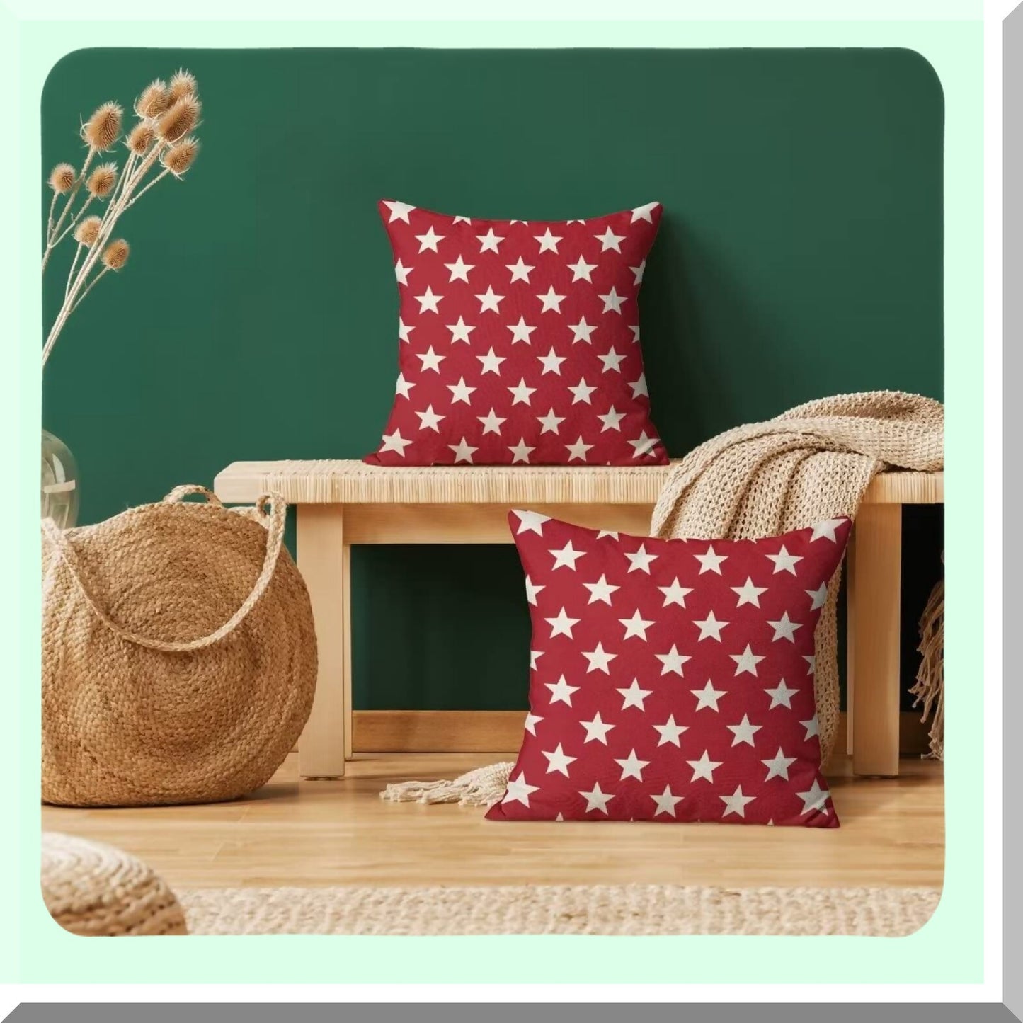 Patriotic Stars & Stripes Pillow Covers - Set of 2, 18x18 Inch Independence Day Throw Pillows for Farmhouse Decor, Sofa & Outdoor Living