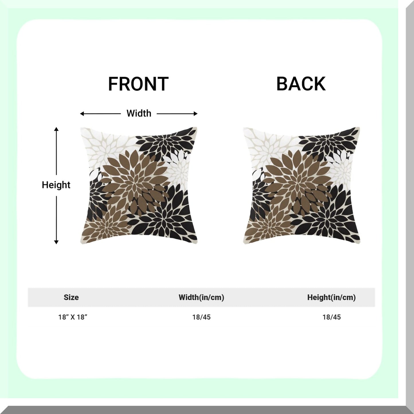 Elegant Dahlia Floral Pillow Covers - Set of 2, Modern Geometric Flower Cushion Covers for Sofa Couch & Outdoor Decor - Brown Black & Linen White