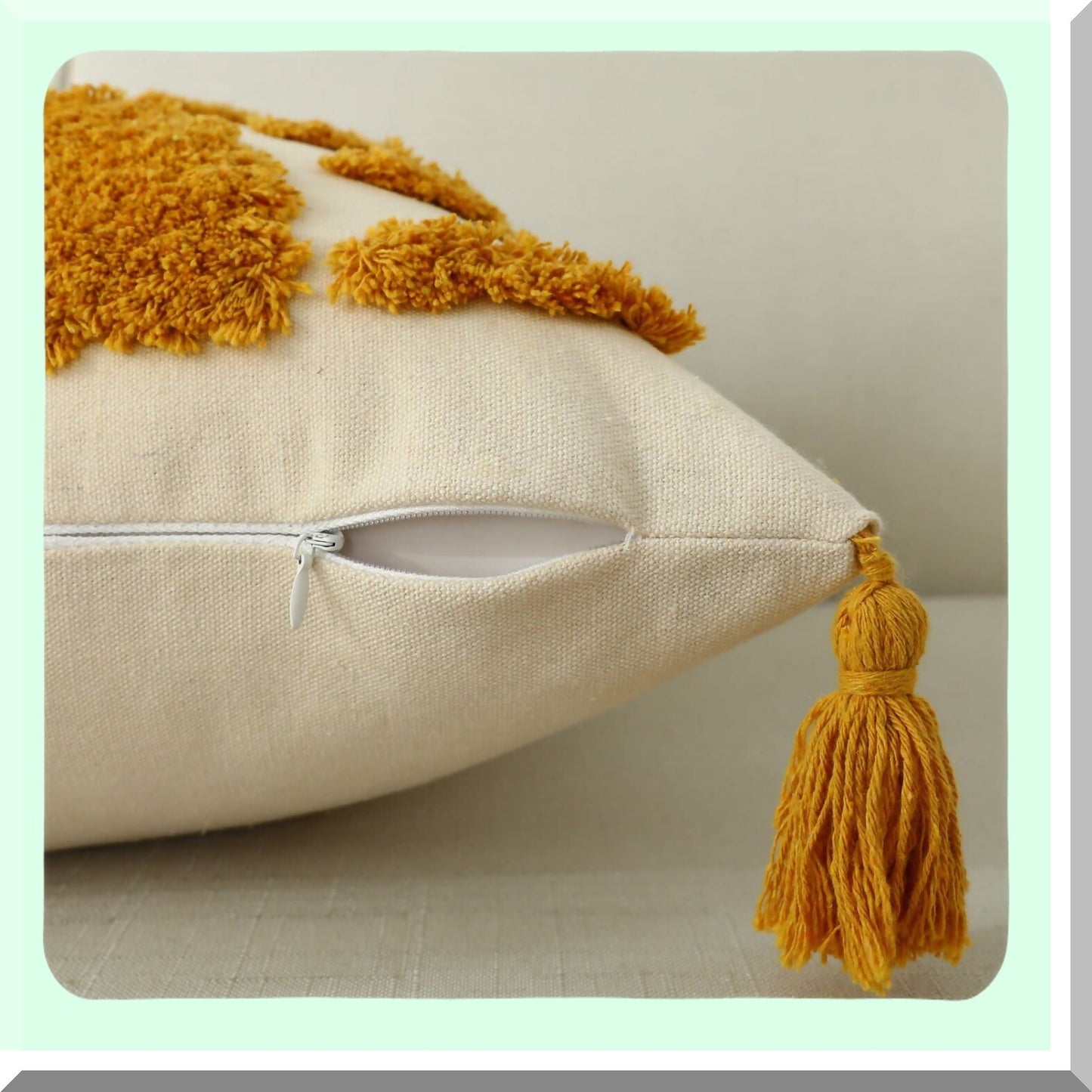 Sunshine Boho Tassel Pillow Covers - 18x18 Moroccan Modern Decorative Pillowcase for Living Room & Bedroom - Yellow Woven Tufted Design