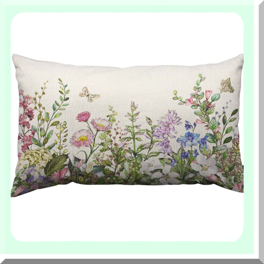 Botanic Butterfly Blooms Pillow Cover - Watercolor Floral Decorative Cushion Case for Sofa - Spring Botanical Leaves Throw Pillow Case
