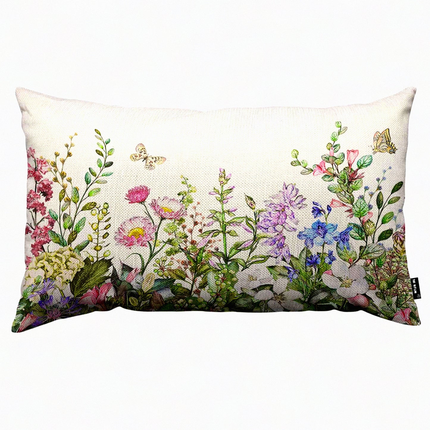 Botanic Butterfly Blooms Pillow Cover - Watercolor Floral Decorative Cushion Case for Sofa - Spring Botanical Leaves Throw Pillow Case