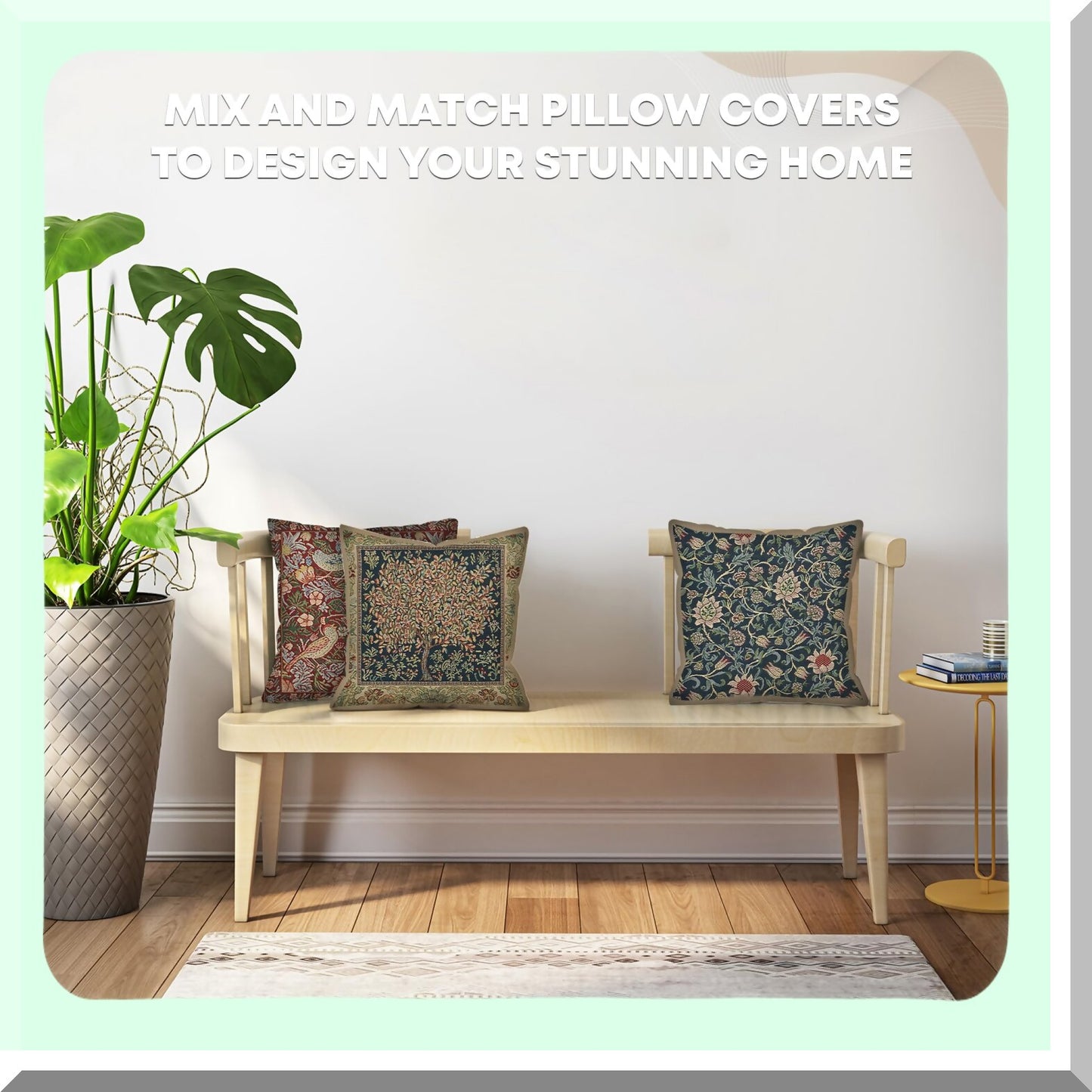 Pastel Green Farmhouse Jacquard Woven Cushion Covers - Set of 2 | 16x16 Cozy Sofa Pillow Cases for Living Room & Bedroom | Boho Decorative Soft Cotton Throw Pillow Covers