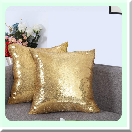 Gold Sparkle Sequin Throw Pillow Set - Decorative Couch Sofa Covers 18x18 - Shiny Accent Cushion Cases - Glittery Home Decor Accessories