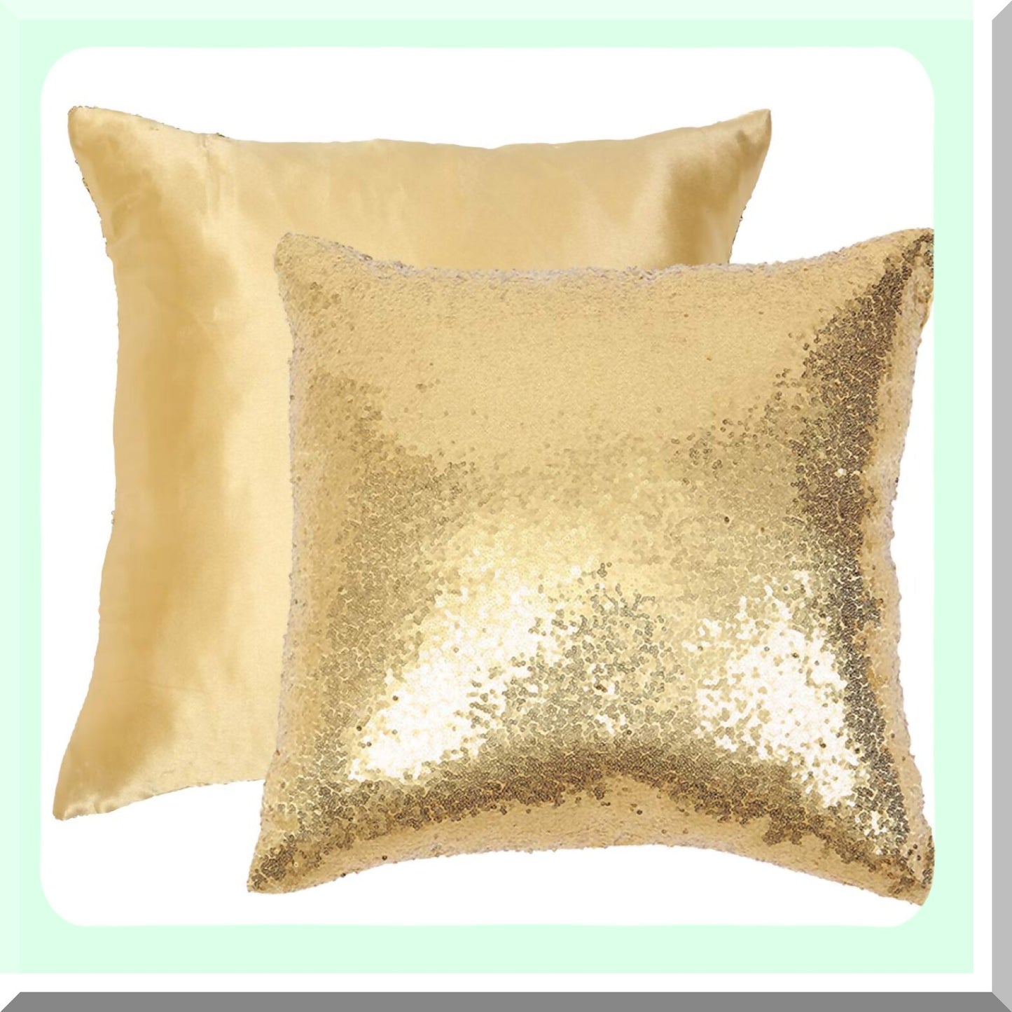 Gold Sparkle Sequin Throw Pillow Set - Decorative Couch Sofa Covers 18x18 - Shiny Accent Cushion Cases - Glittery Home Decor Accessories