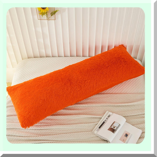 Orange Bliss Plush Body Pillow Cover - Soft Shaggy Velvet Pillowcase with Zipper Closure - 21"x54" - Cozy and Stylish Home Decor Accessory