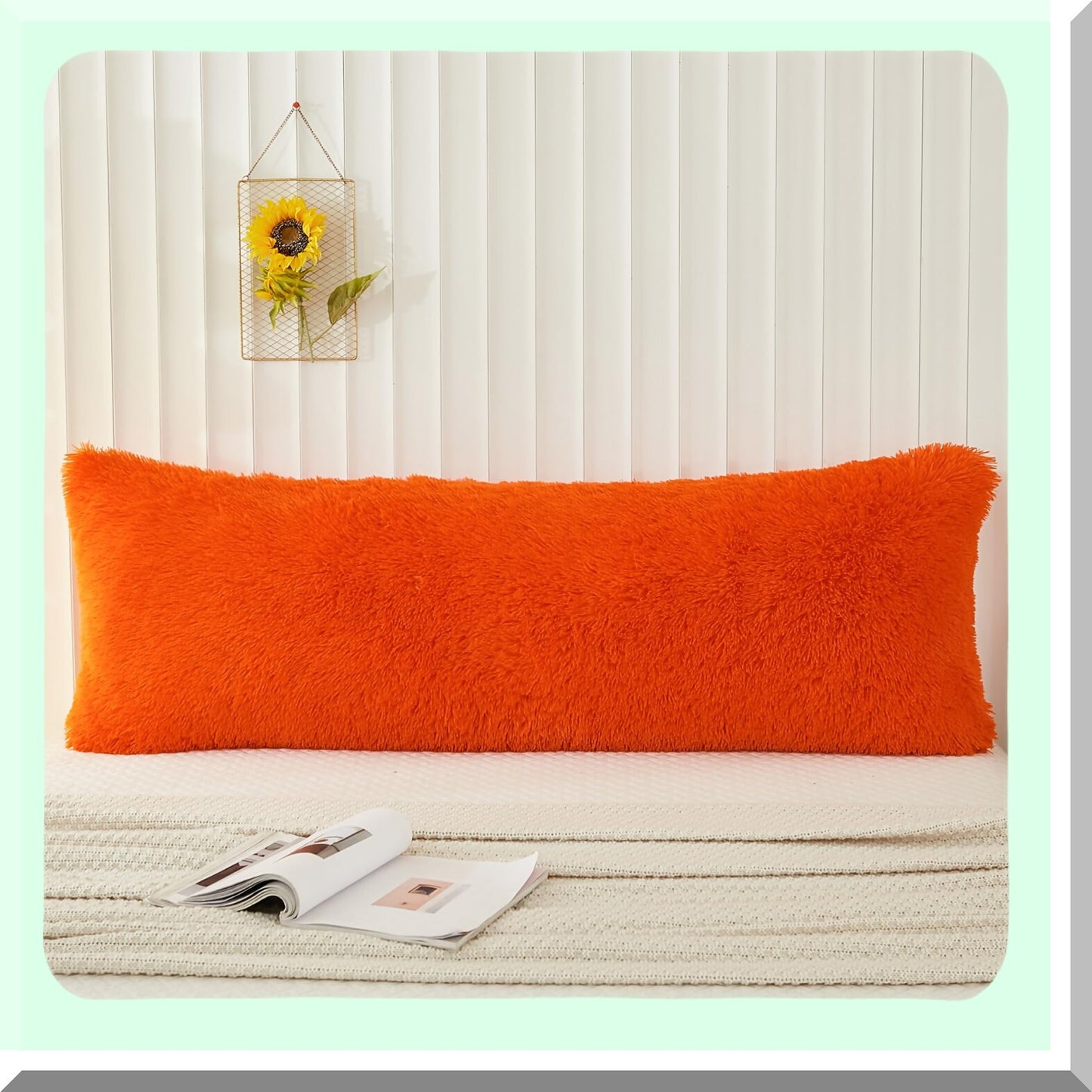 Orange Bliss Plush Body Pillow Cover - Soft Shaggy Velvet Pillowcase with Zipper Closure - 21"x54" - Cozy and Stylish Home Decor Accessory