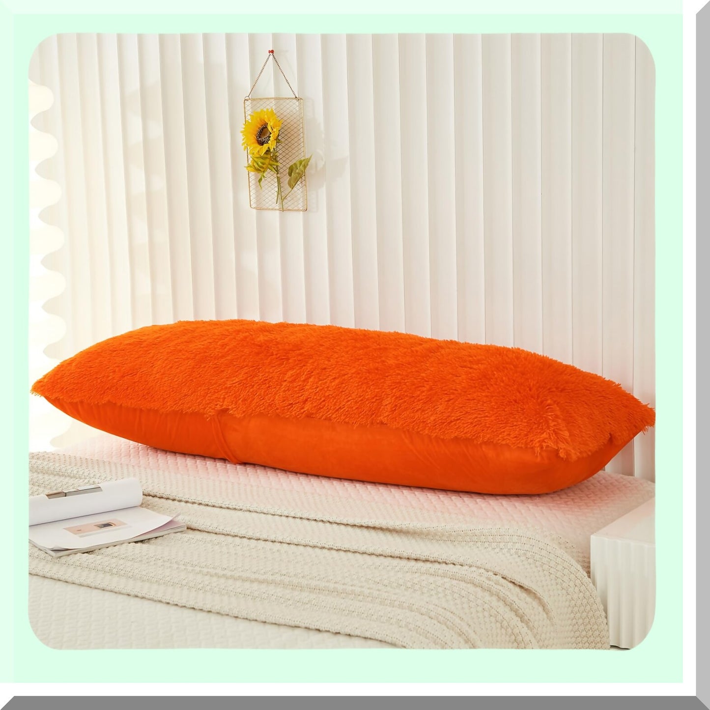Orange Bliss Plush Body Pillow Cover - Soft Shaggy Velvet Pillowcase with Zipper Closure - 21"x54" - Cozy and Stylish Home Decor Accessory