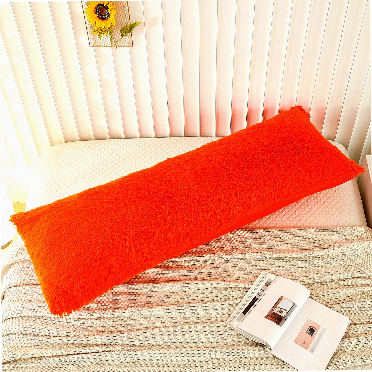 Orange Bliss Plush Body Pillow Cover - Soft Shaggy Velvet Pillowcase with Zipper Closure - 21"x54" - Cozy and Stylish Home Decor Accessory