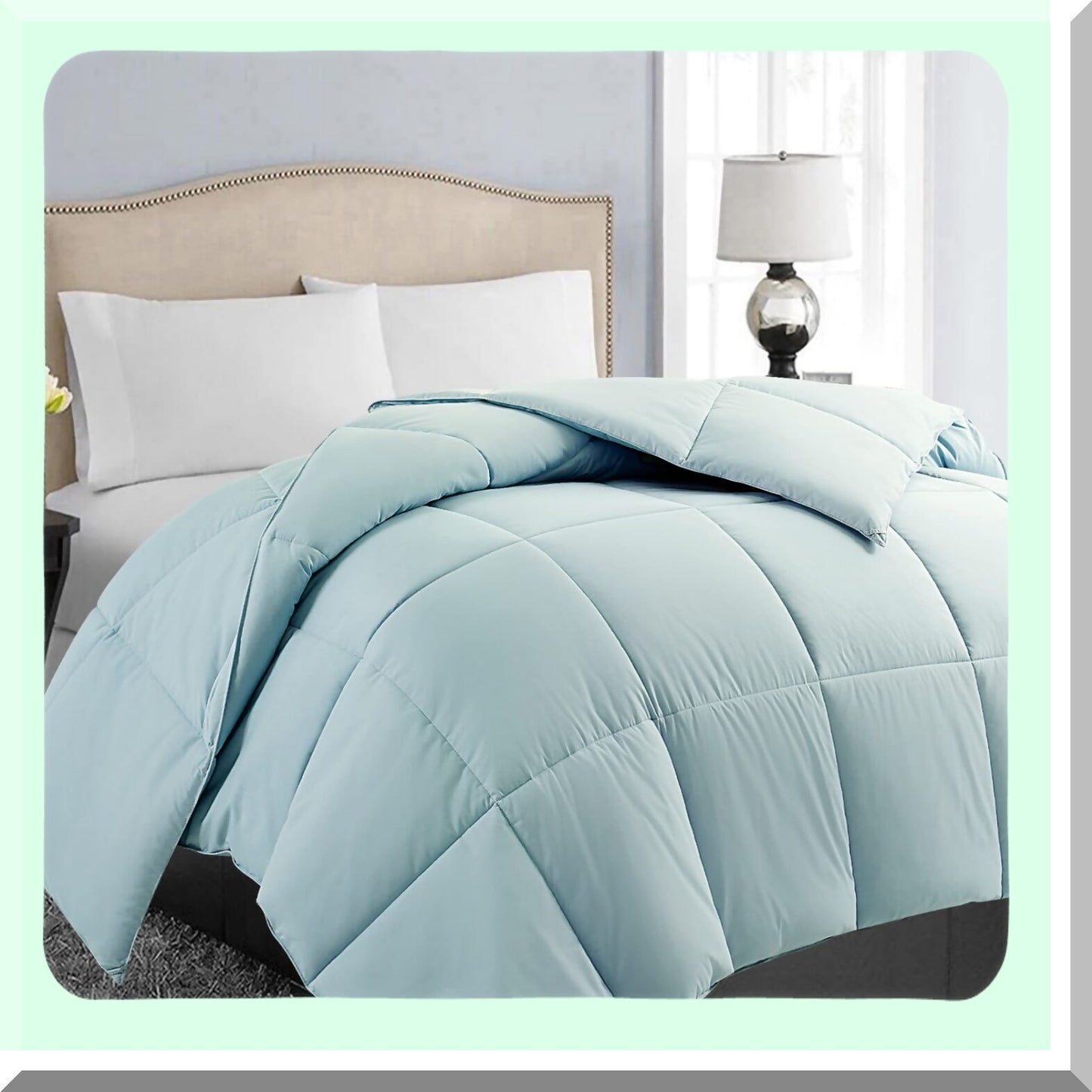 All Season Aqua Comforter - Soft Quilted Down Alternative Duvet Insert, Reversible & Fluffy, Winter Summer Warmth, Corner Tabs, 90''x102''