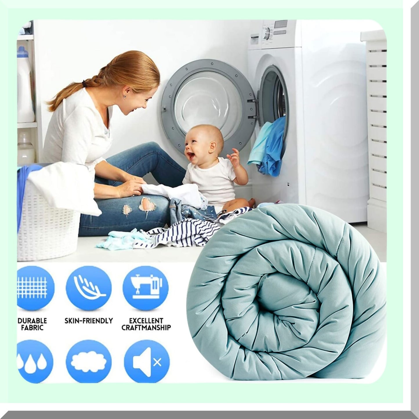 All Season Aqua Comforter - Soft Quilted Down Alternative Duvet Insert, Reversible & Fluffy, Winter Summer Warmth, Corner Tabs, 90''x102''
