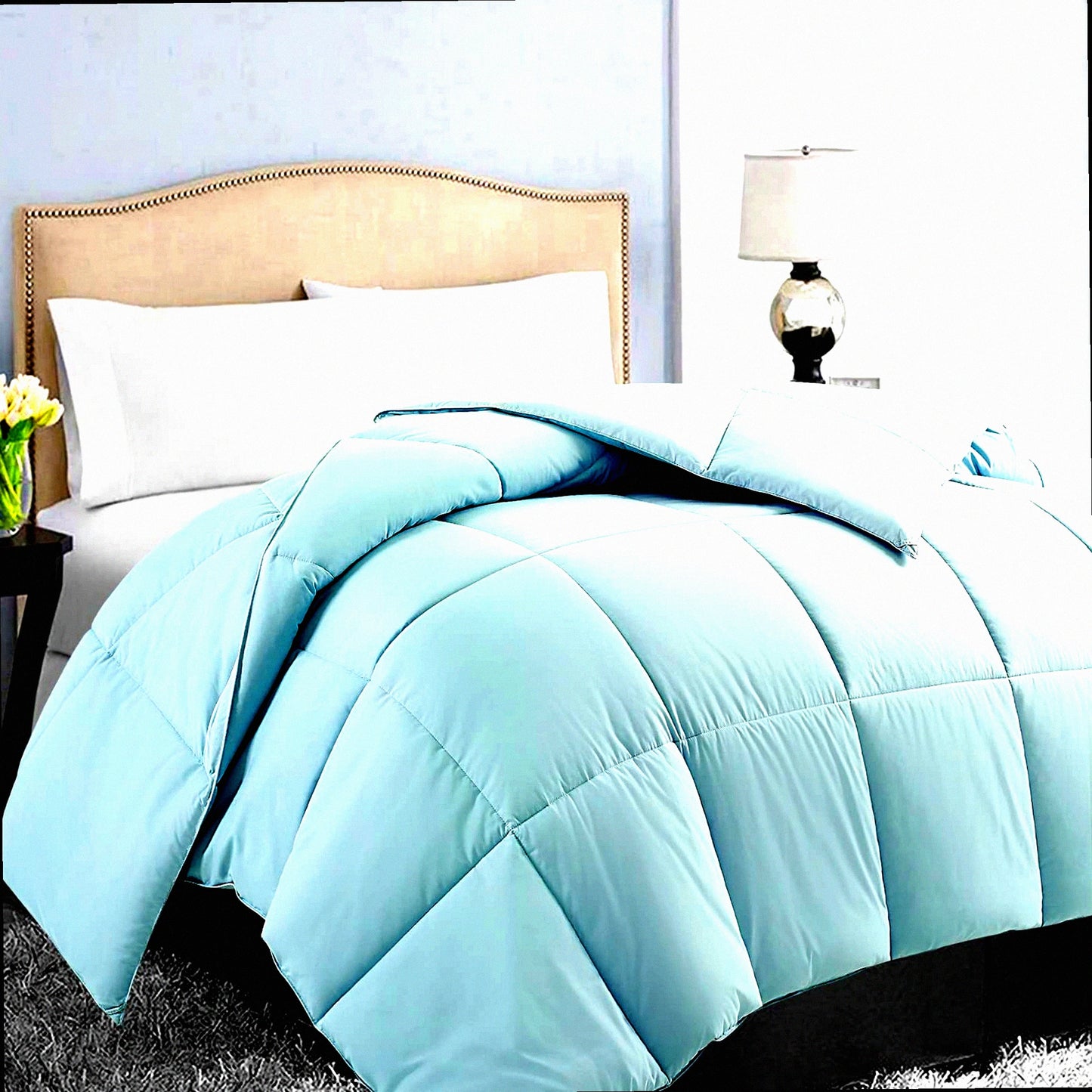 All Season Aqua Comforter - Soft Quilted Down Alternative Duvet Insert, Reversible & Fluffy, Winter Summer Warmth, Corner Tabs, 90''x102''